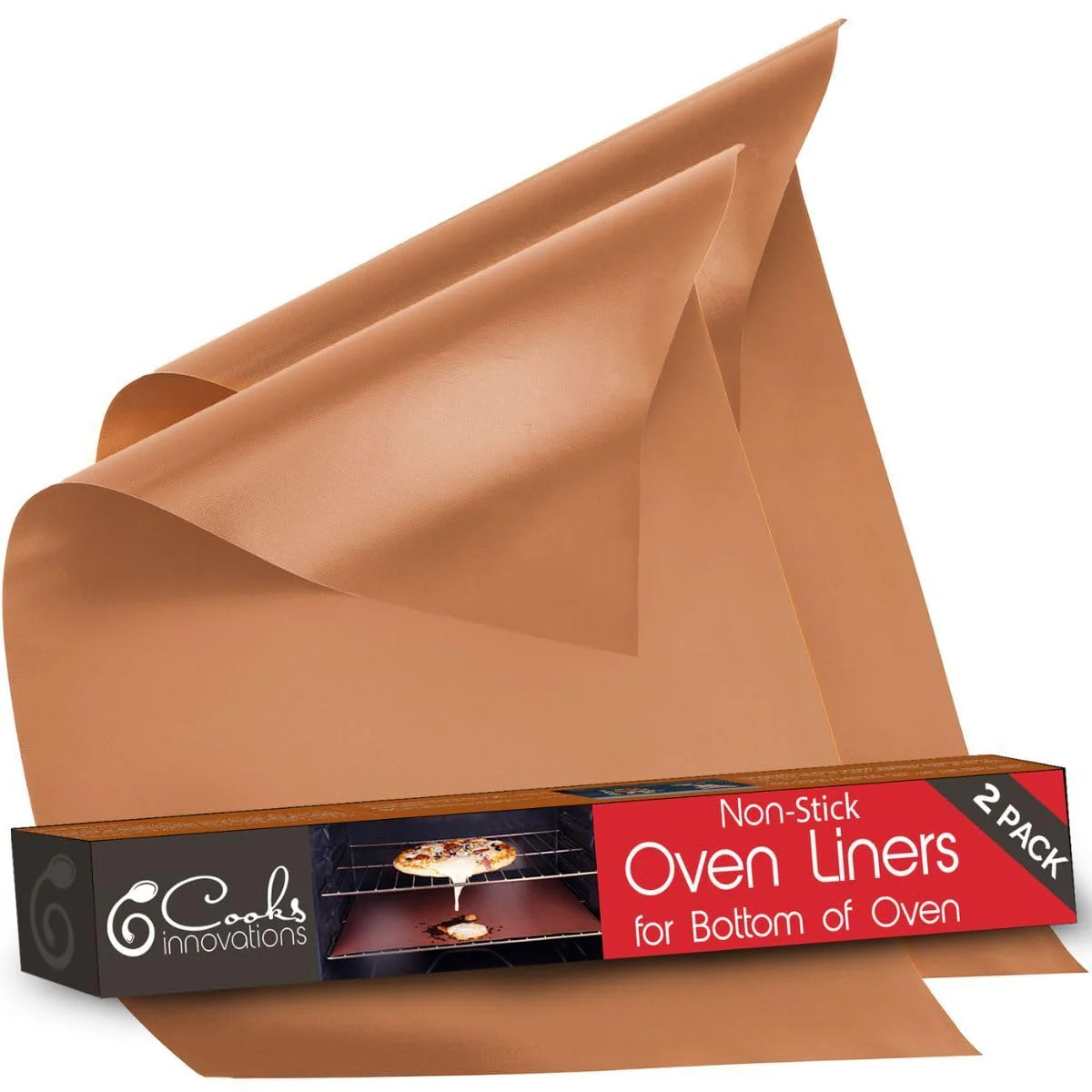 Cooks Innovations Non-Stick Oven Protector Mat - 2 Heavy Duty Nonstick Rack Liners to Protect Convection, Electric, Gas & Microwave Ovens - BPA & PFOA Free Heat Resistant Baking Mat