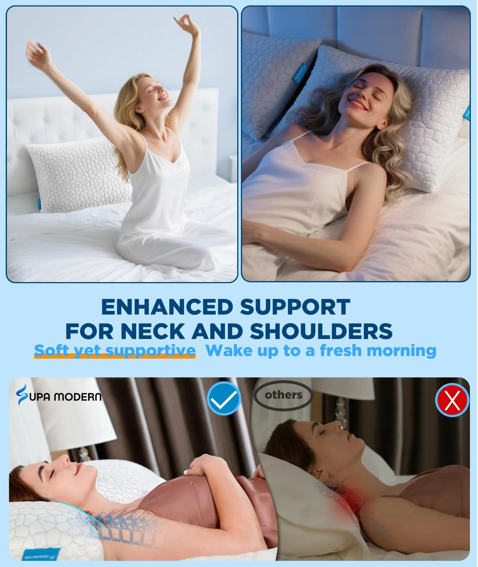 Cooling Pillow Queen Size Set of 2, Adjustable Shredded Memory Foam Pillows, Luxury Bed Pillows for Sleeping 2 Pack,Soft Yet Supportive Firm Pillow for Side,Back,Stomach Sleepers,Gifts for Hot Sleeper - Image 4