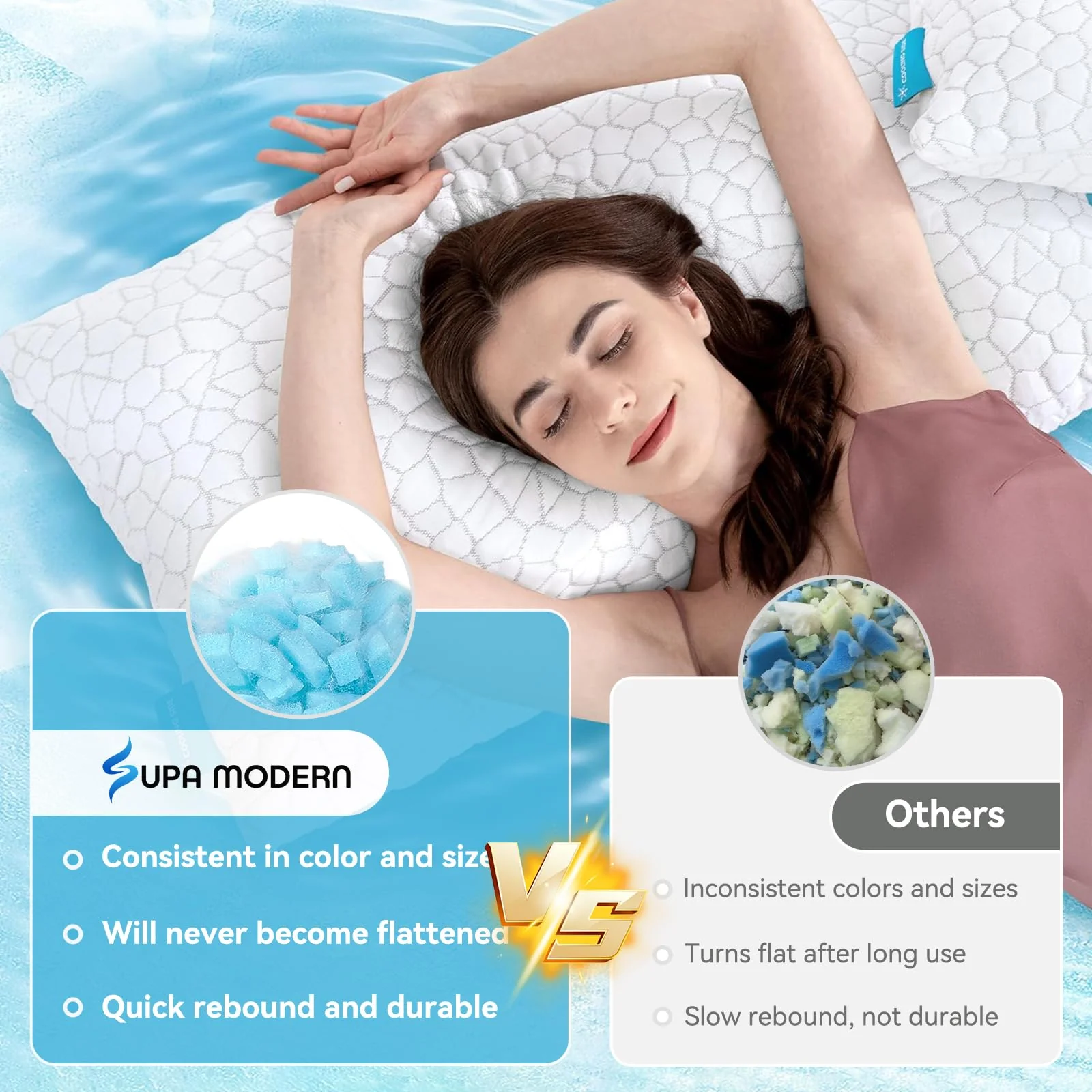 Cooling Pillow Queen Size Set of 2, Adjustable Shredded Memory Foam Pillows, Luxury Bed Pillows for Sleeping 2 Pack,Soft Yet Supportive Firm Pillow for Side,Back,Stomach Sleepers,Gifts for Hot Sleeper - Image 5