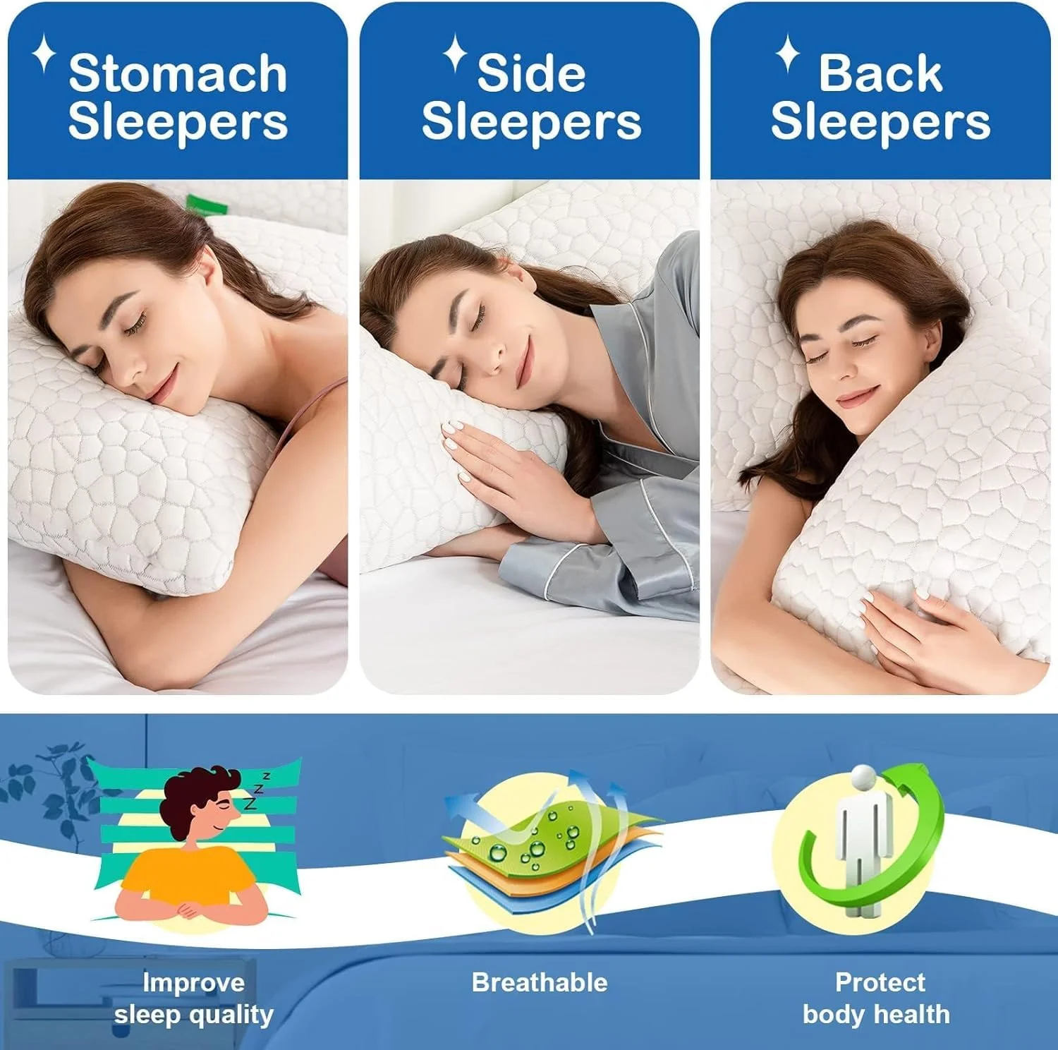 Cooling Pillow Queen Size Set of 2, Adjustable Shredded Memory Foam Pillows, Luxury Bed Pillows for Sleeping 2 Pack,Soft Yet Supportive Firm Pillow for Side,Back,Stomach Sleepers,Gifts for Hot Sleeper - Image 8