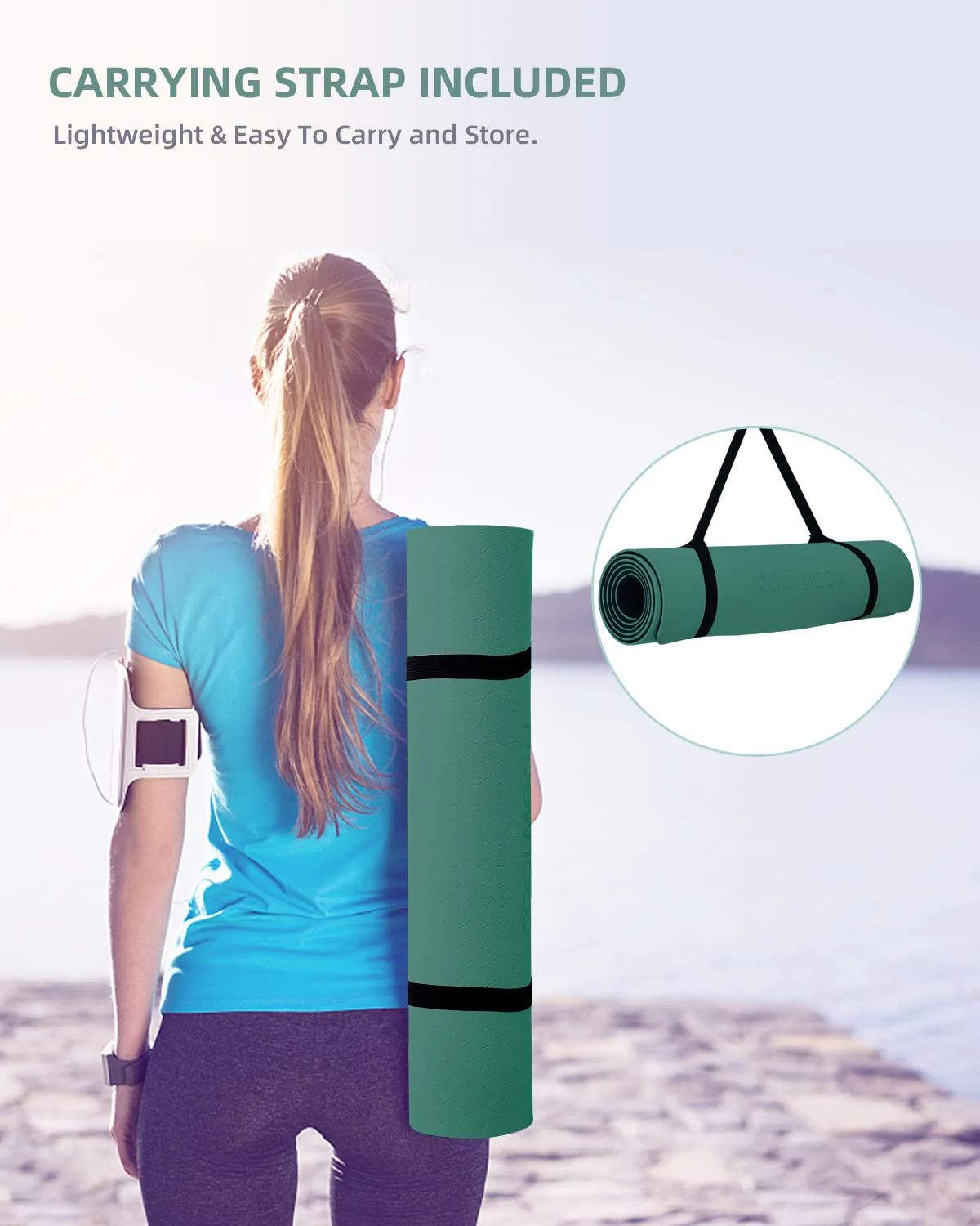 COOLMOON Yoga Mat Non Slip, Anti-Tear 1/4 Thick TPE Yoga Mats for Women and Men, 72"x24" Exercise & Fitness Mat with Carrying Strap, Workout Mats for Yoga, Pilates and Floor Exercise - Image 2