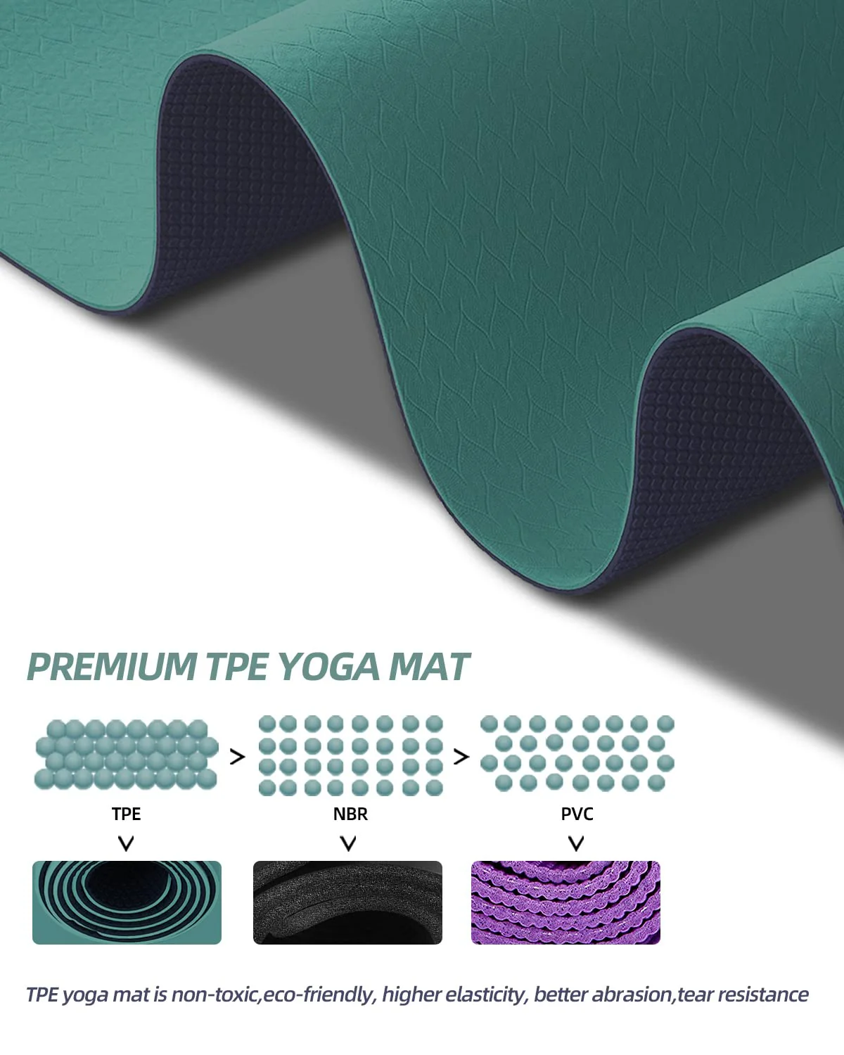 COOLMOON Yoga Mat Non Slip, Anti-Tear 1/4 Thick TPE Yoga Mats for Women and Men, 72"x24" Exercise & Fitness Mat with Carrying Strap, Workout Mats for Yoga, Pilates and Floor Exercise - Image 6