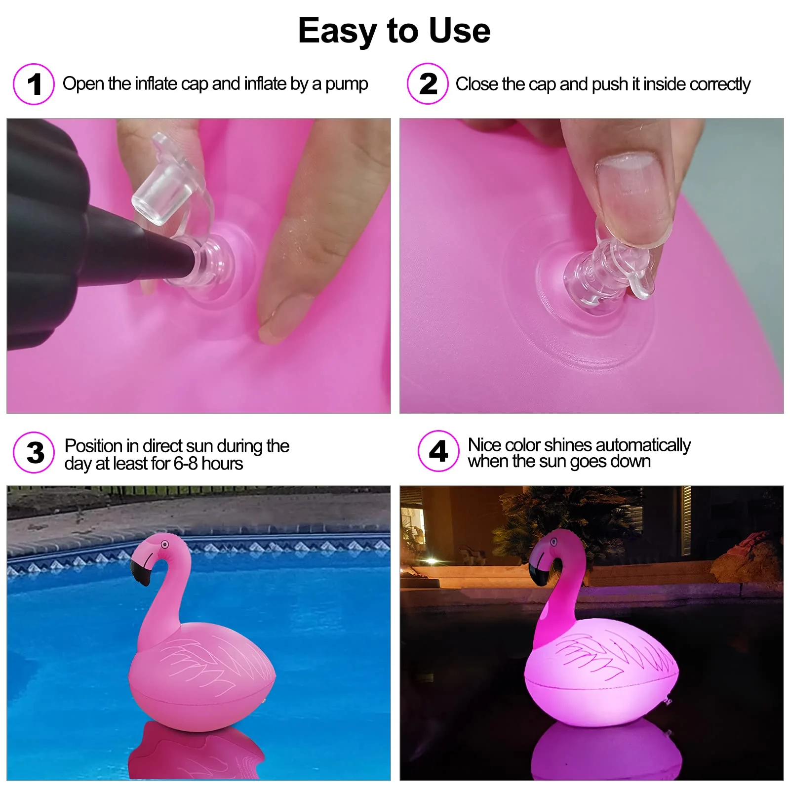 Cootway Flamingo Floating Pool Lights, Waterproof Inflatable Solar Pool Lights for Swimming Pool, Outdoor LED Glow Floating Light for Beach, Garden Backyard, Patio Lawn, Hot tub Decor (1 Piece) - Image 4