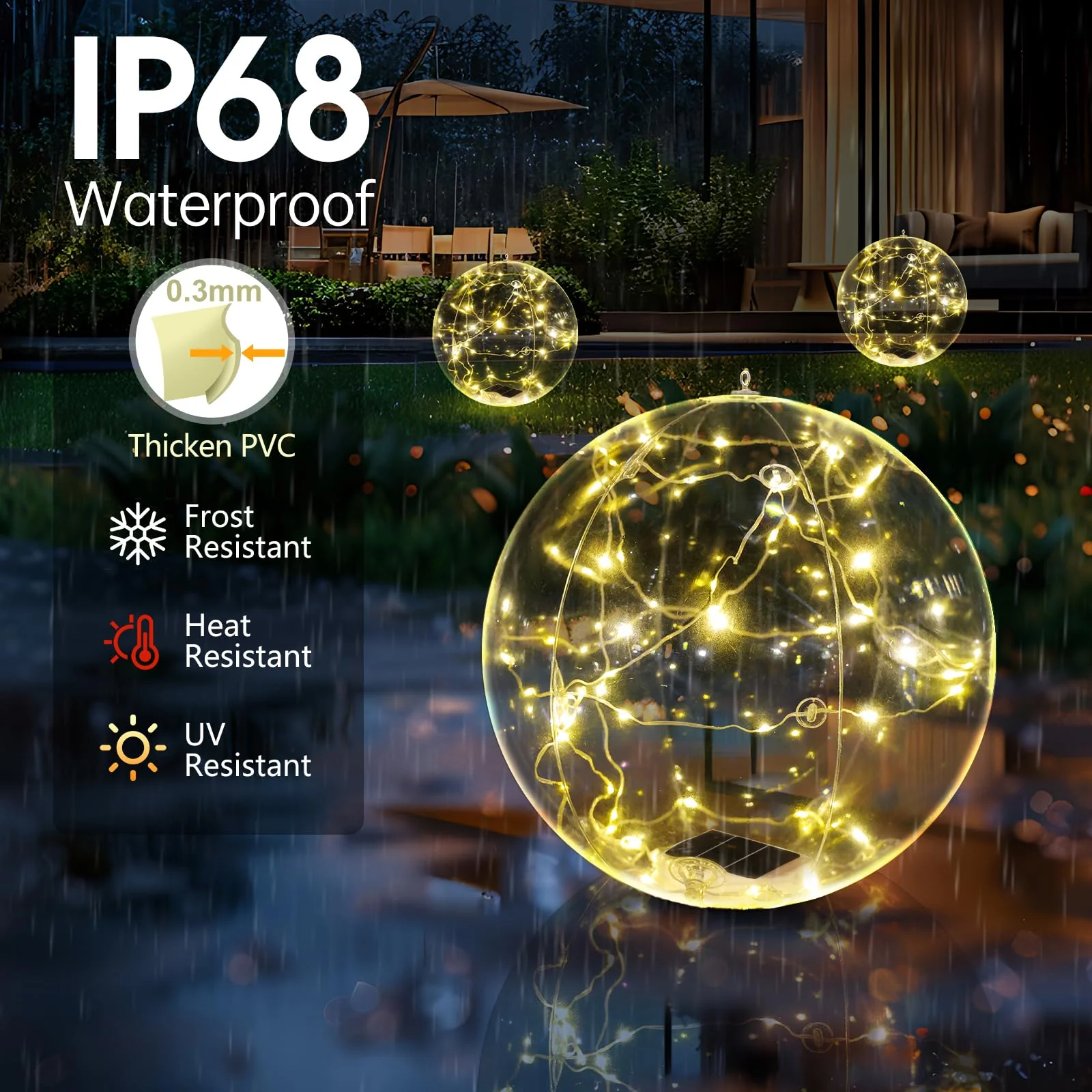 Cootway Floating Pool Lights, 15 Inch Warm White Solar Pool Light that Float, IP68 Waterproof Inflatable Light Up Pool Balls, Float or Hang Solar Floating Lights for Pool, Wedding, Party Decor - 2PC - Image 5