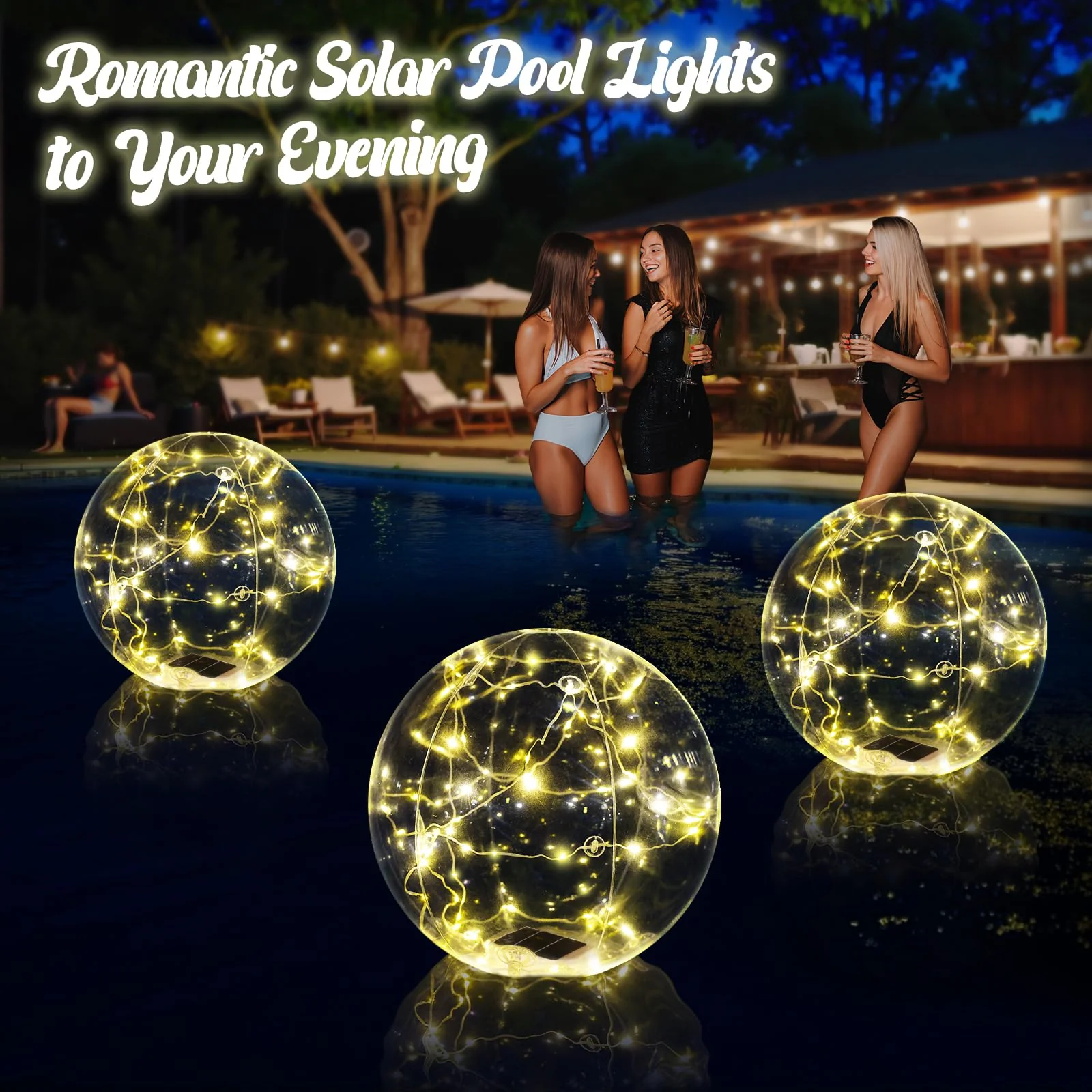 Cootway Floating Pool Lights, 15 Inch Warm White Solar Pool Light that Float, IP68 Waterproof Inflatable Light Up Pool Balls, Float or Hang Solar Floating Lights for Pool, Wedding, Party Decor - 2PC - Image 7