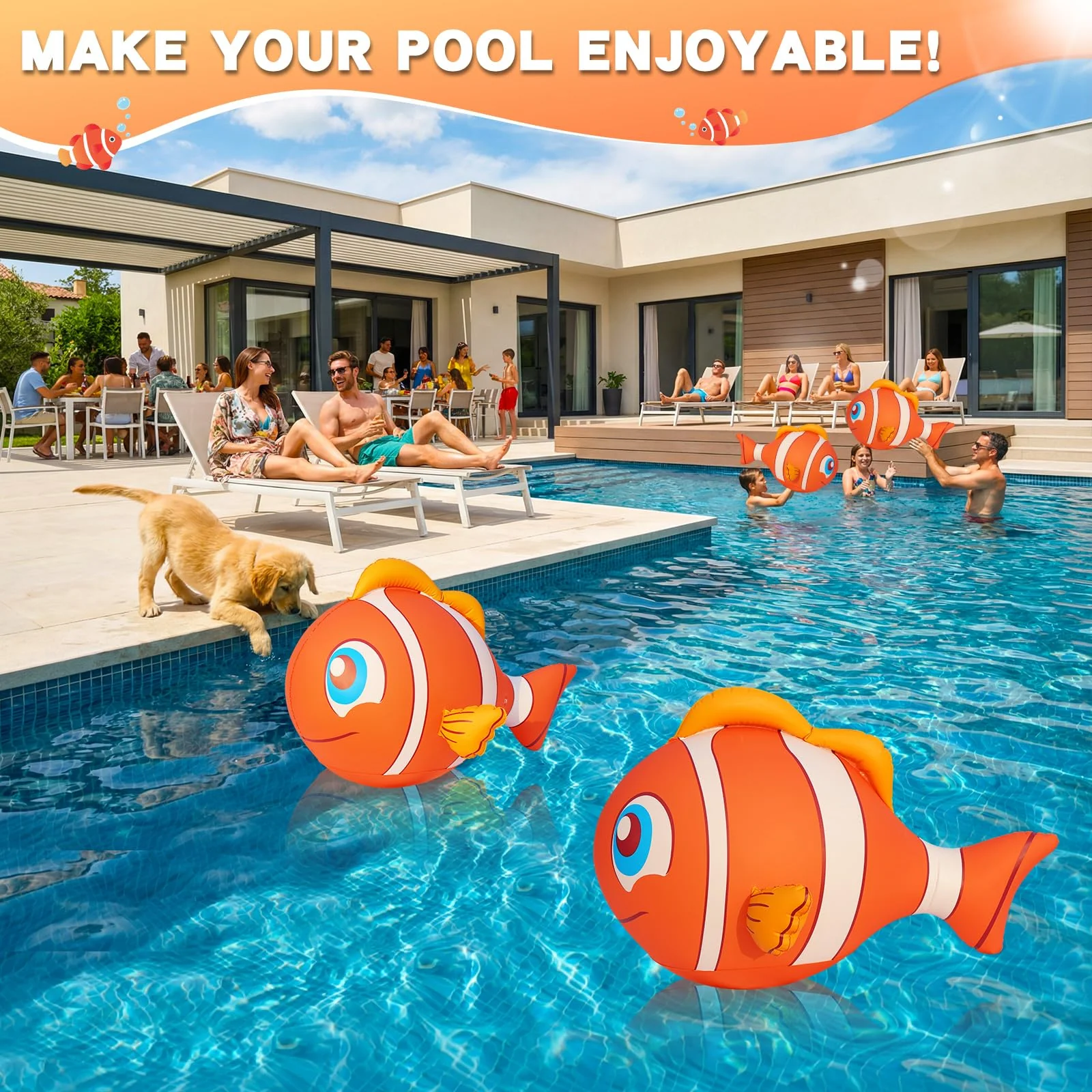 Cootway Floating Pool Lights Solar Powered, 16'' Inflatable Waterproof Clownfish Solar Pool Lights that Float, Auto On/Off LED Floating Lights for Pool Garden Backyard Outdoor Decoration - (2 Piece) - Image 2