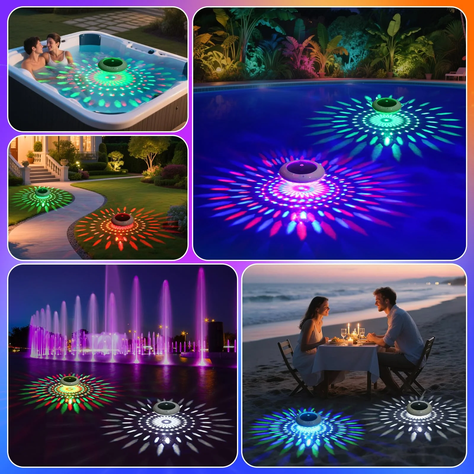 Cootway Floating Pool Lights w/Remote, 6.5 Inch RGB Solar Pool Lights that Float with 9 Dynamic Lighting, IP68 Waterproof Pool Floating Light, Hangable Solar Floating Light for Pools Party Garden(2) - Image 2