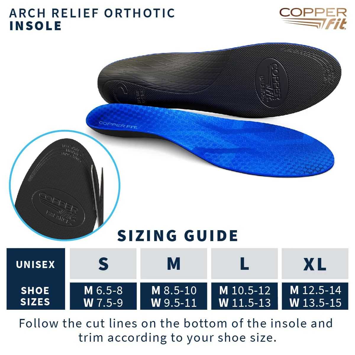 Copper Fit Arch Relief Orthotics – Plantar Fasciitis, Flat Feet – Adaptive, Comfortable Arch Support – Low to High Arches – Absorb Shock – Insoles for Men and Women (Large) - Image 4