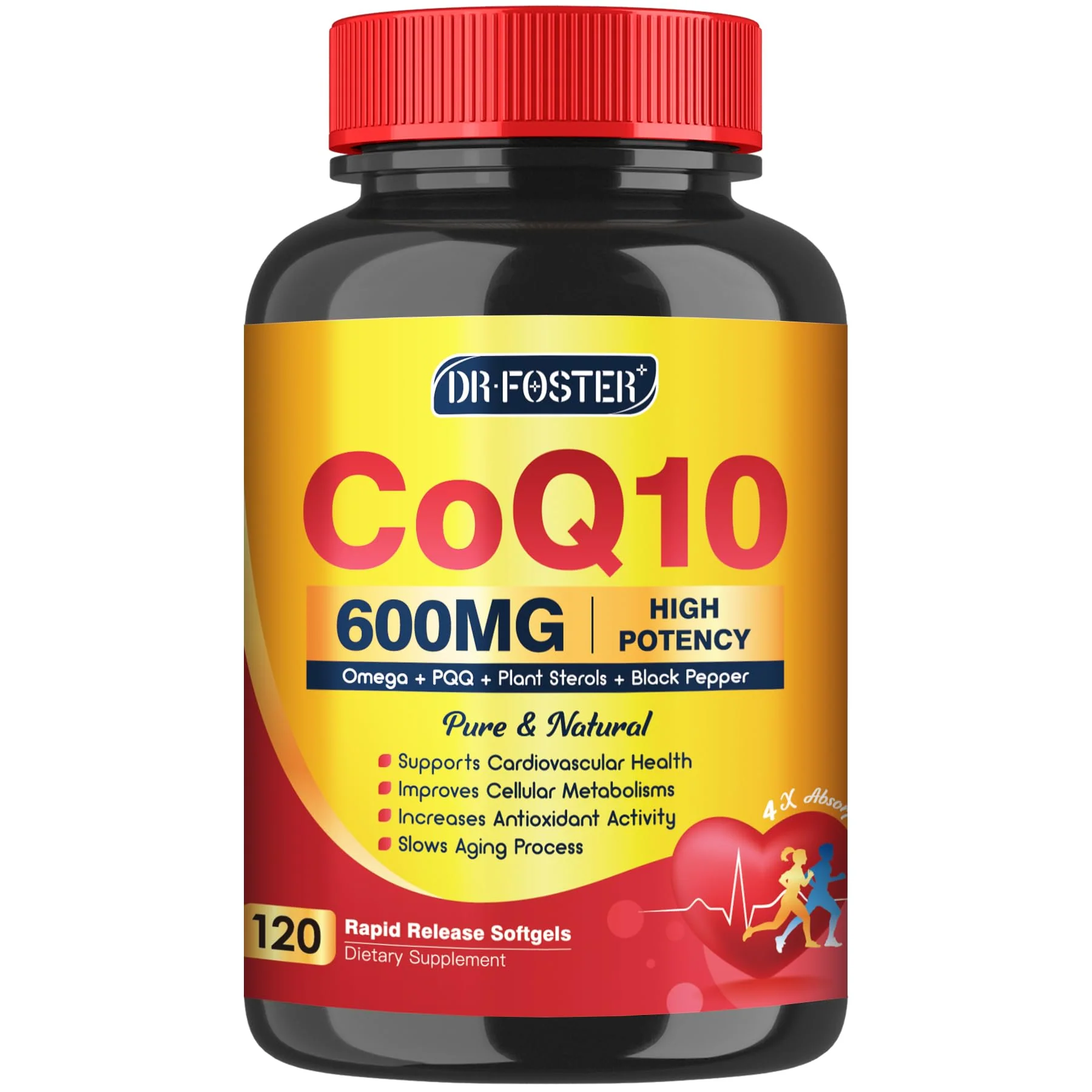 CoQ10 600 mg Softgels CoQ10 Supplement - CQ10 Coenzyme-Q10 with Omega 3 & PQQ & Vitamin E, CoQ10 400mg Softgels, 60 Servings