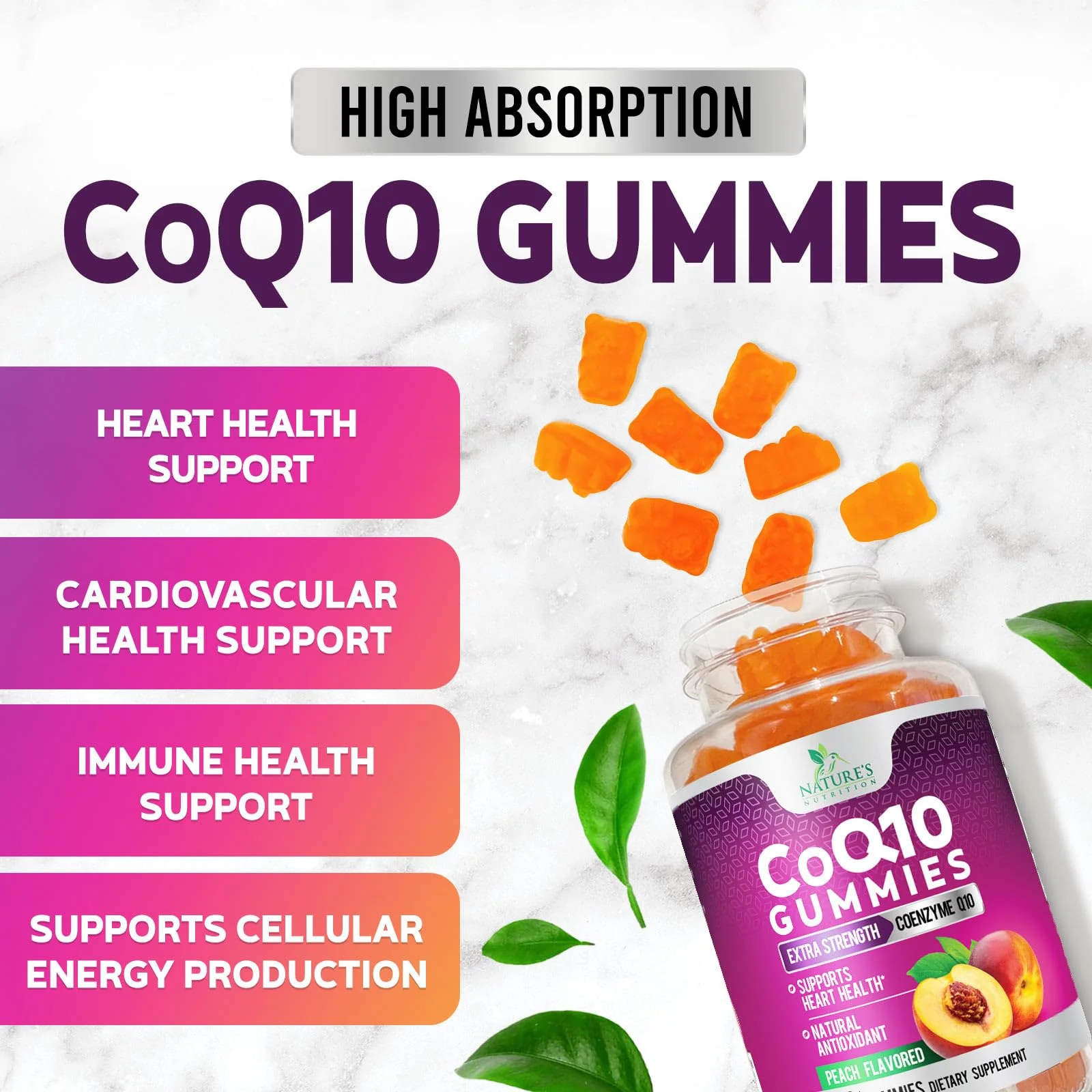 CoQ10 Gummies 100mg Per Serving - 3X Strength, High Absorption, Antioxidant Supplement for Heart Health Support & Energy Production, Ultra Coenzyme Q10 Vitamins, Coq 10 Supplements - 120 Gummies - Image 5