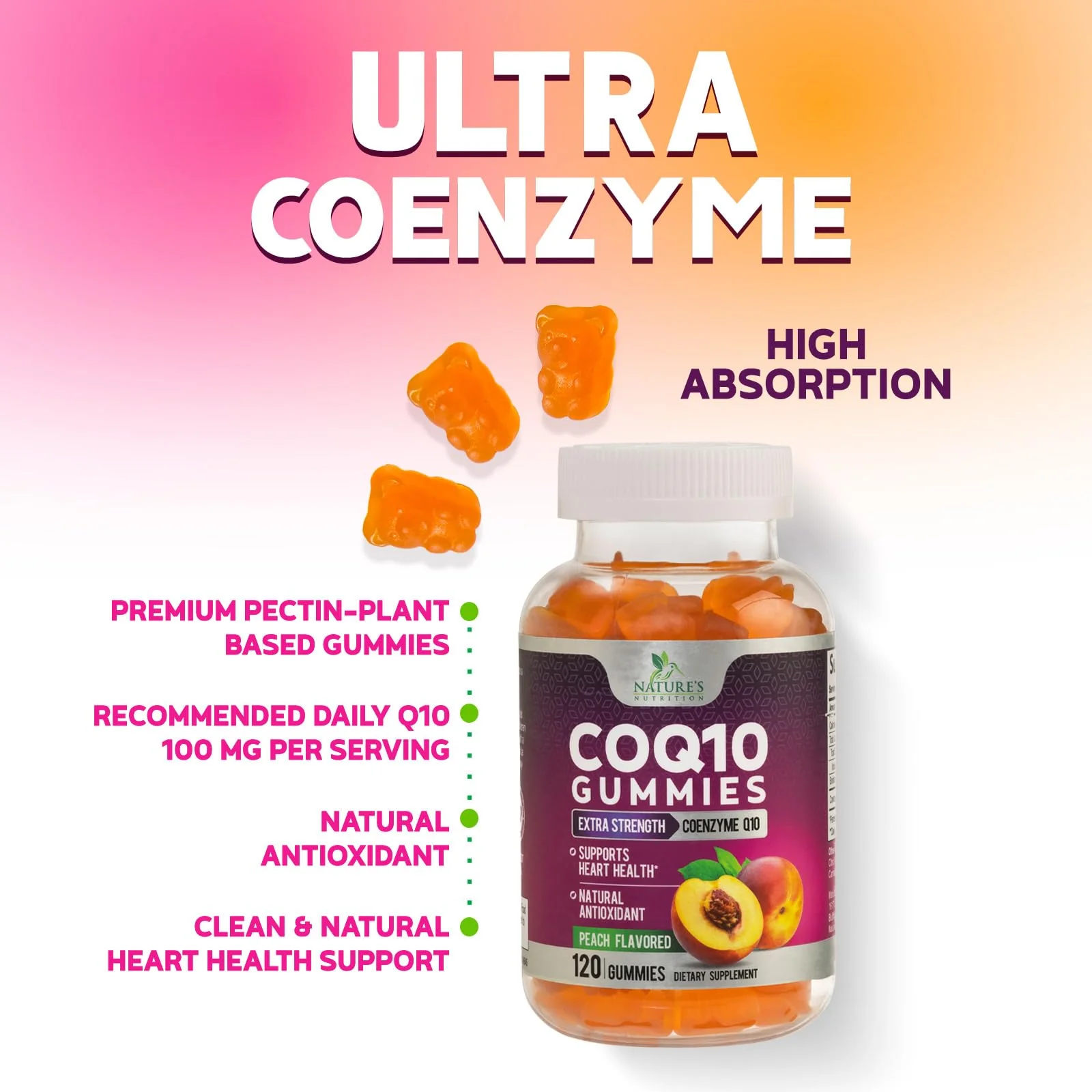 CoQ10 Gummies 100mg Per Serving - 3X Strength, High Absorption, Antioxidant Supplement for Heart Health Support & Energy Production, Ultra Coenzyme Q10 Vitamins, Coq 10 Supplements - 120 Gummies - Image 6