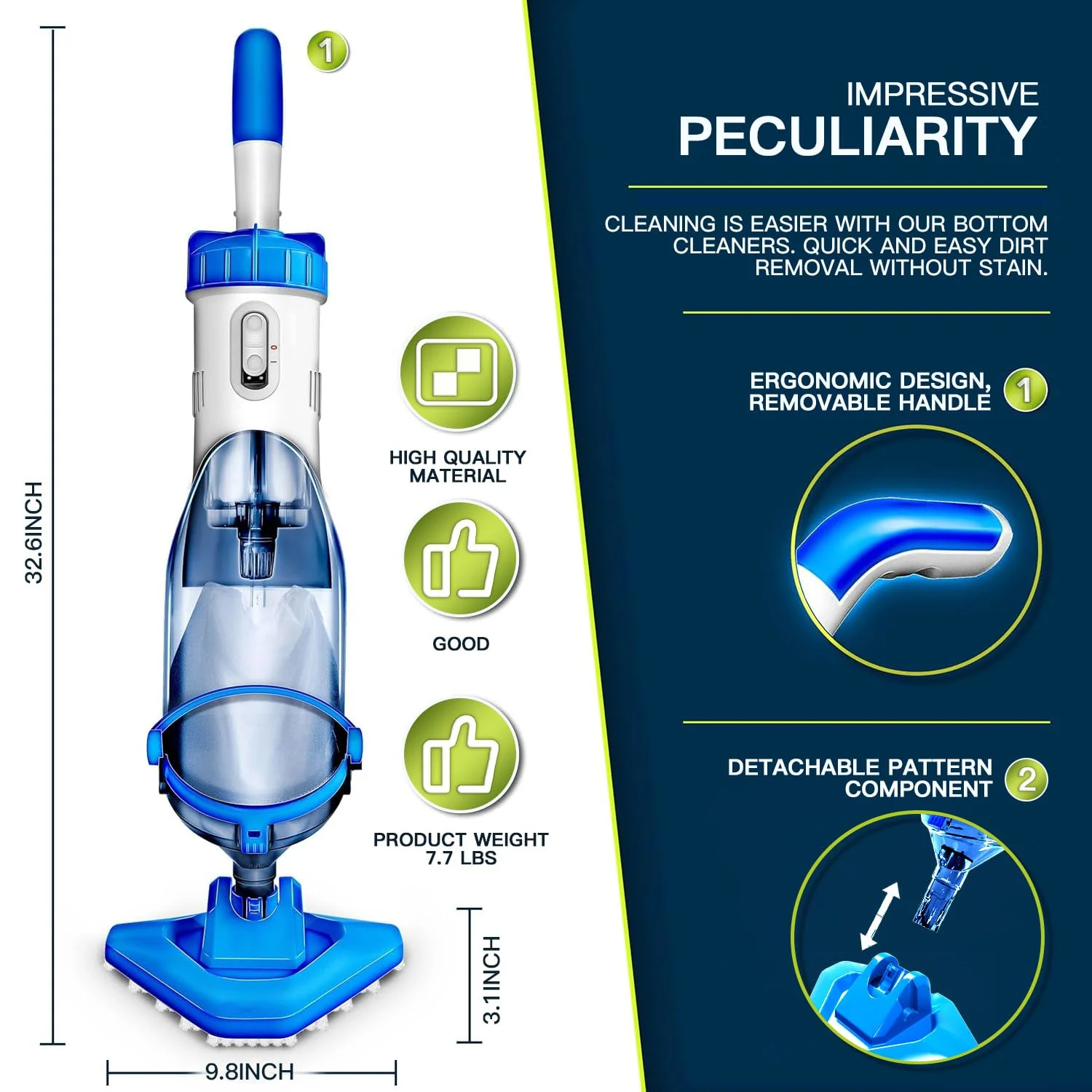Cordless Handheld Pool Vacuum with Telescopic Pole, Rechargeable Hot Tub SPA Vacuum, 18GPM Powerful Suction, 60Min Runtime, Pools up to 88", Portable Pool Cleaner for Above Ground/Inground Pools - Image 3