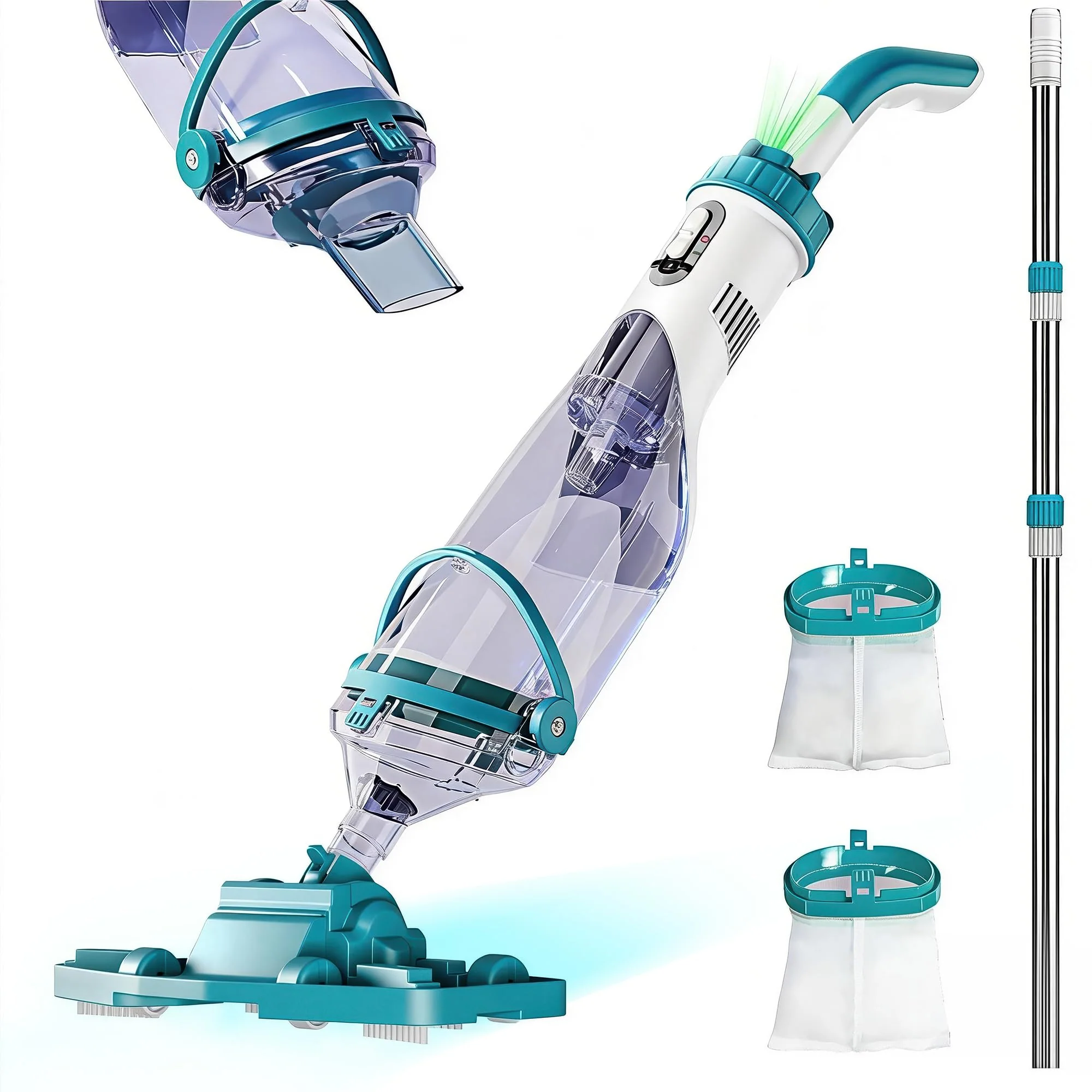Cordless Pool Vacuum for Above Ground Pool 19.5 GPM,All Angle&LED Display,Handheld Rechargeable Spa Vacuum Cleaner for Inground Pools for Hot Tub, Leaves,Debris,Shallow Steps
