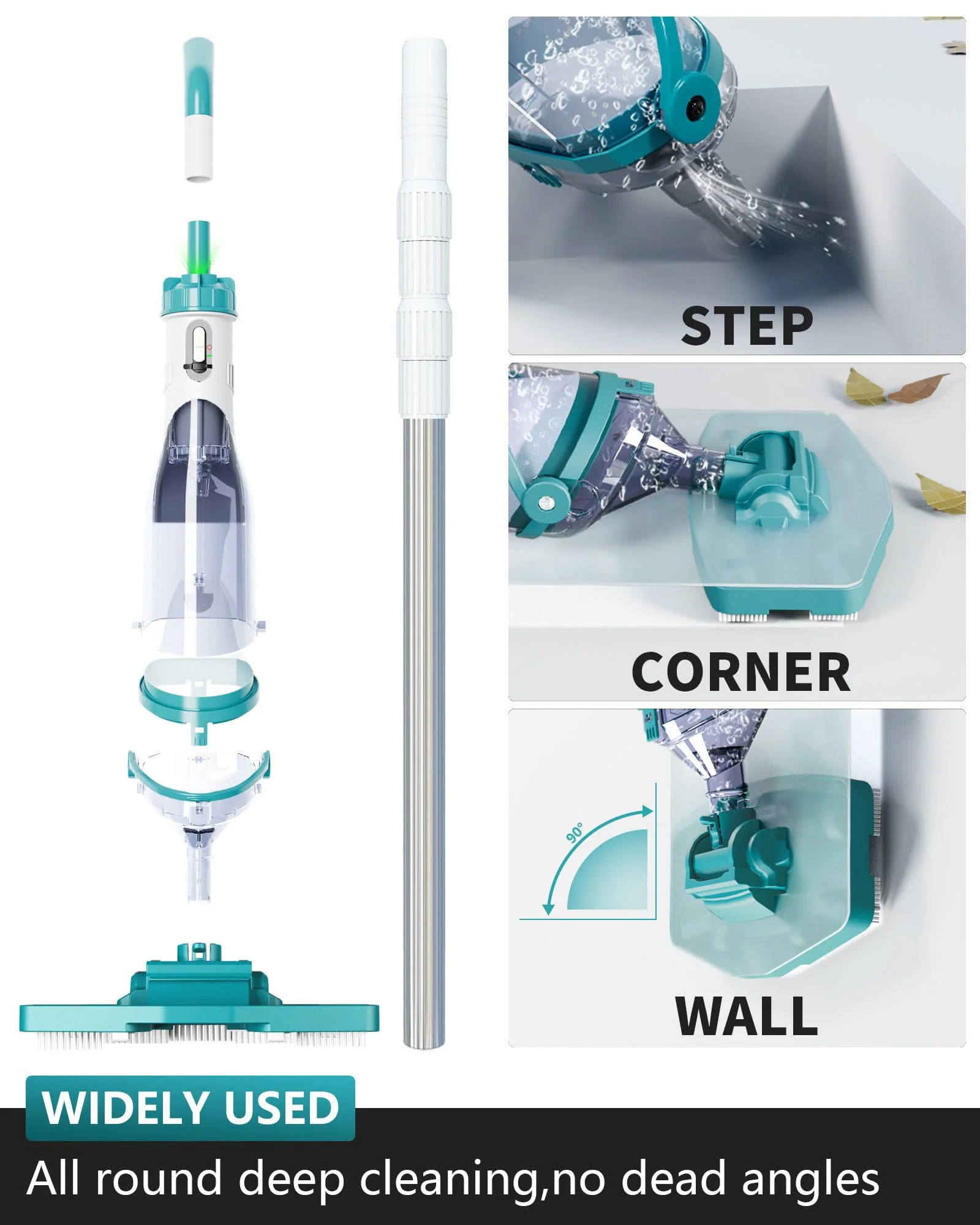 Cordless Pool Vacuum for Above Ground Pool 19.5 GPM,All Angle&LED Display,Handheld Rechargeable Spa Vacuum Cleaner for Inground Pools for Hot Tub, Leaves,Debris,Shallow Steps - Image 6
