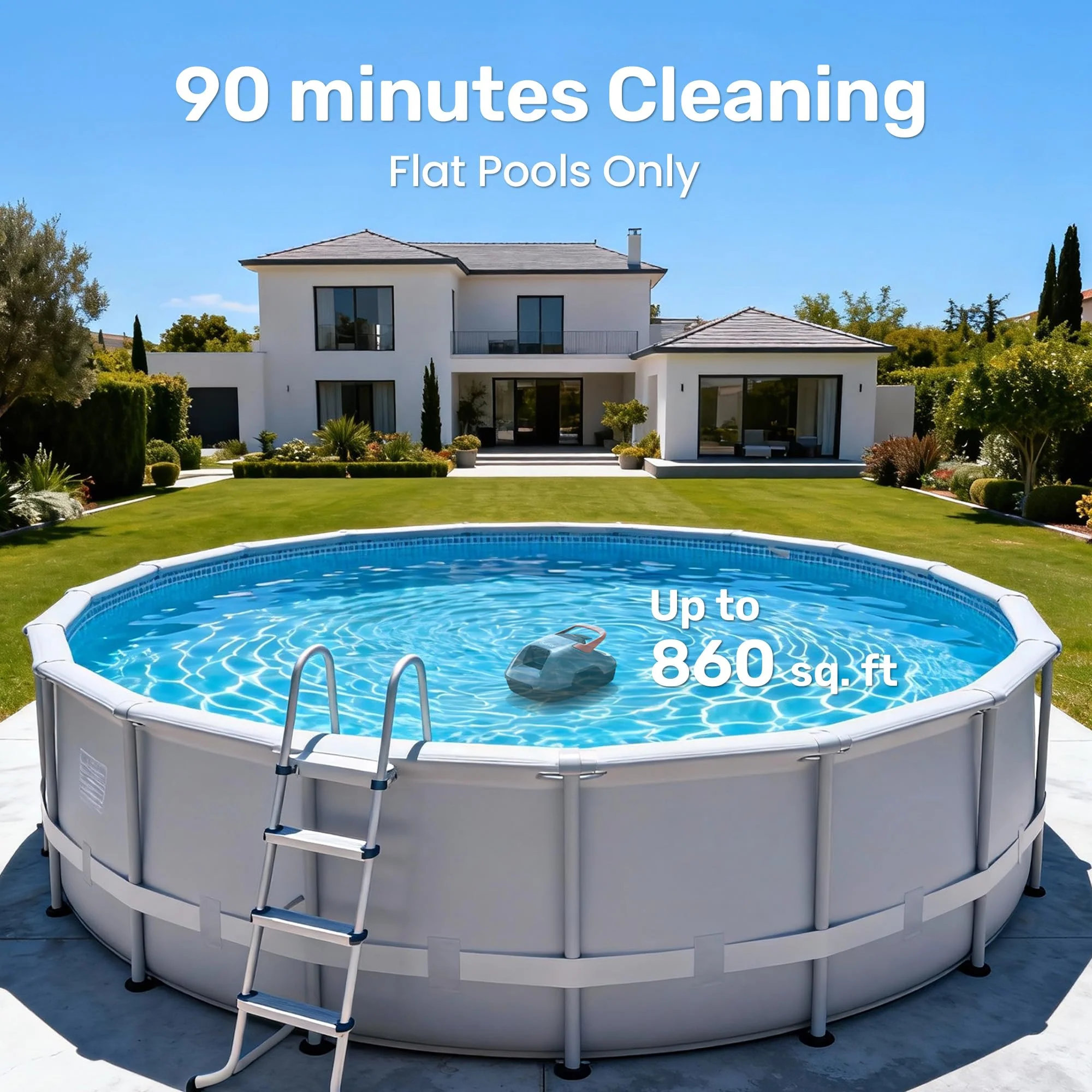 Cordless Robotic Pool Cleaner, Pool Vacuum for Above Ground Pool Lasts 90 Min, Portable, Self-Parking, Ideal for Pools up to 860 sq.ft - Image 6