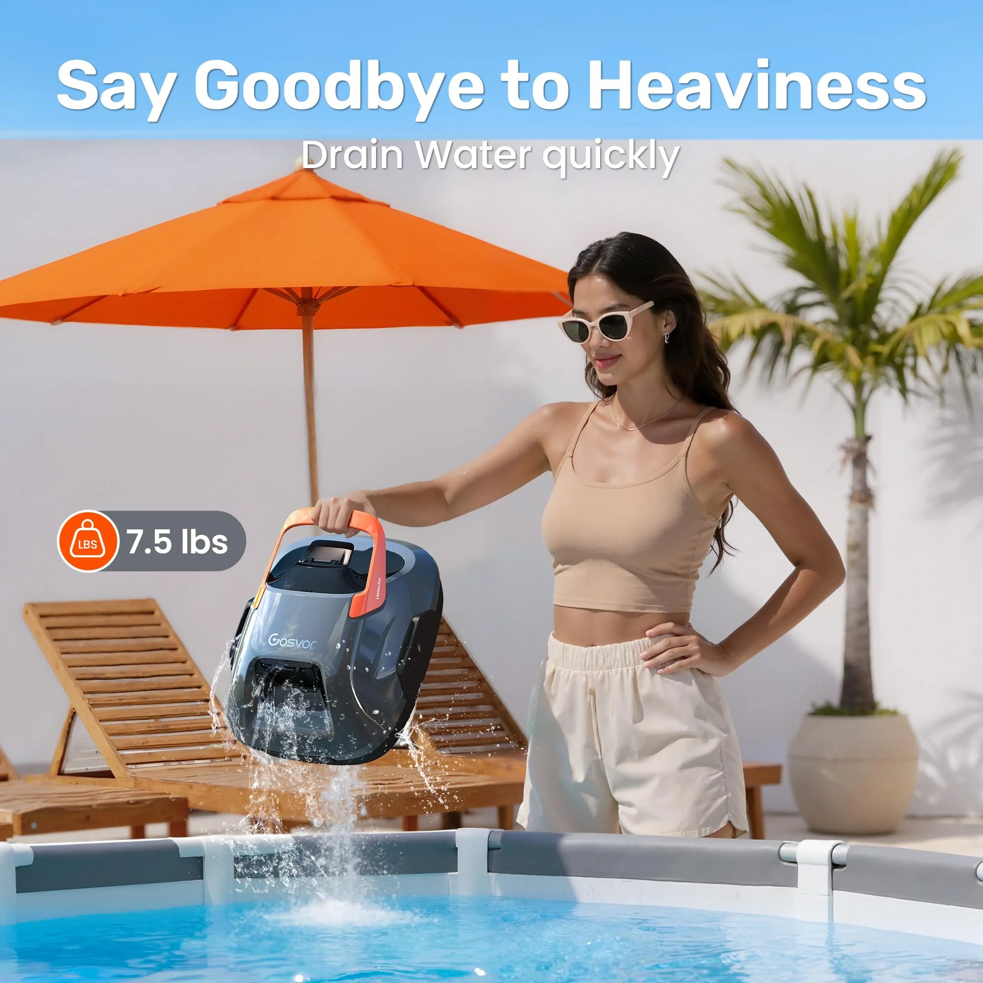 Cordless Robotic Pool Cleaner, Pool Vacuum for Above Ground Pool Lasts 90 Min, Portable, Self-Parking, Ideal for Pools up to 860 sq.ft - Image 8