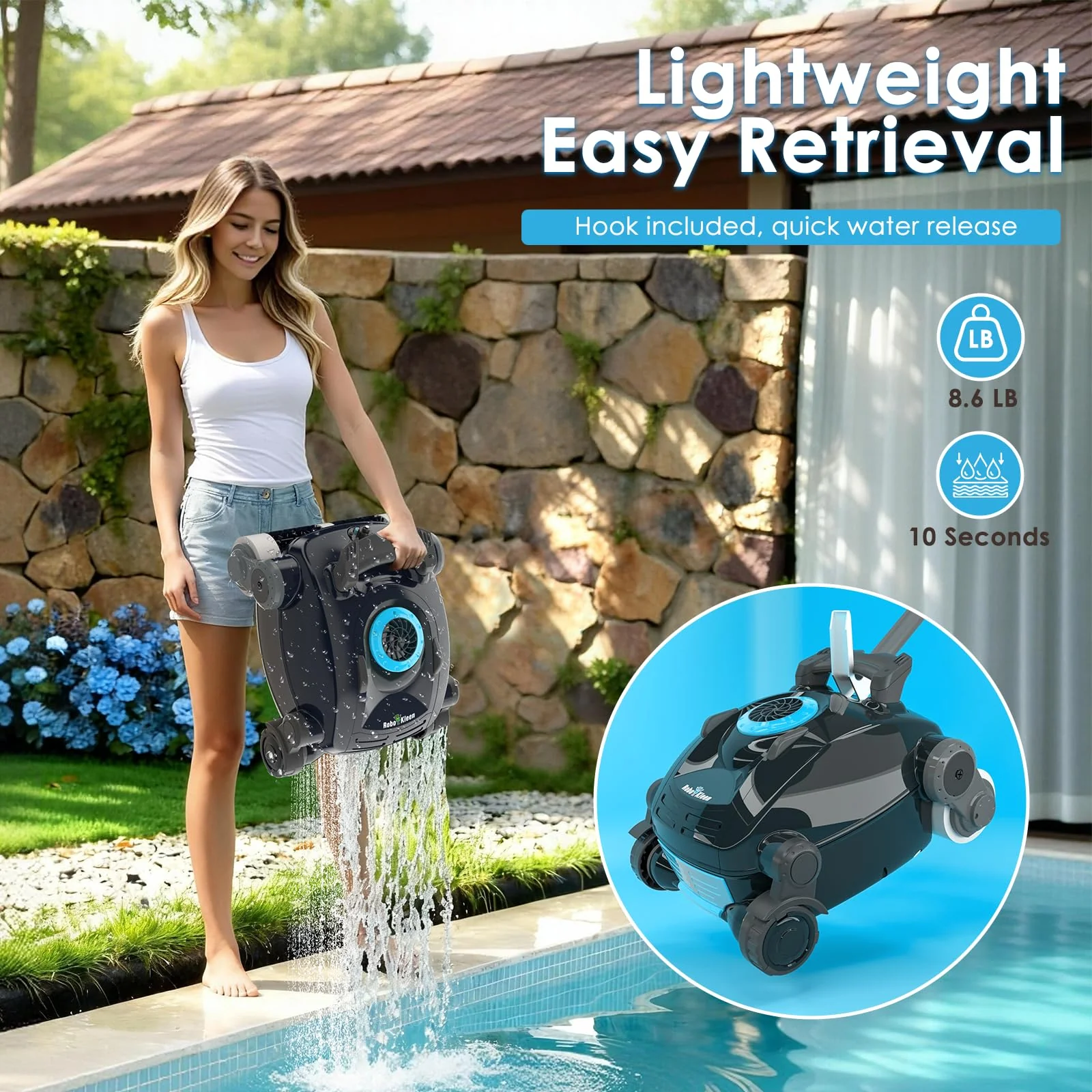 Cordless Robotic Pool Cleaner, Wall Climbing, Lightweight, Extended Battery Life, 8L Large Capacity, Advanced Dual-Motor, X1 Auto Pool Vacuum for Inground & Above Ground Pools Up to 1100 Sq.Ft, Blue - Image 4