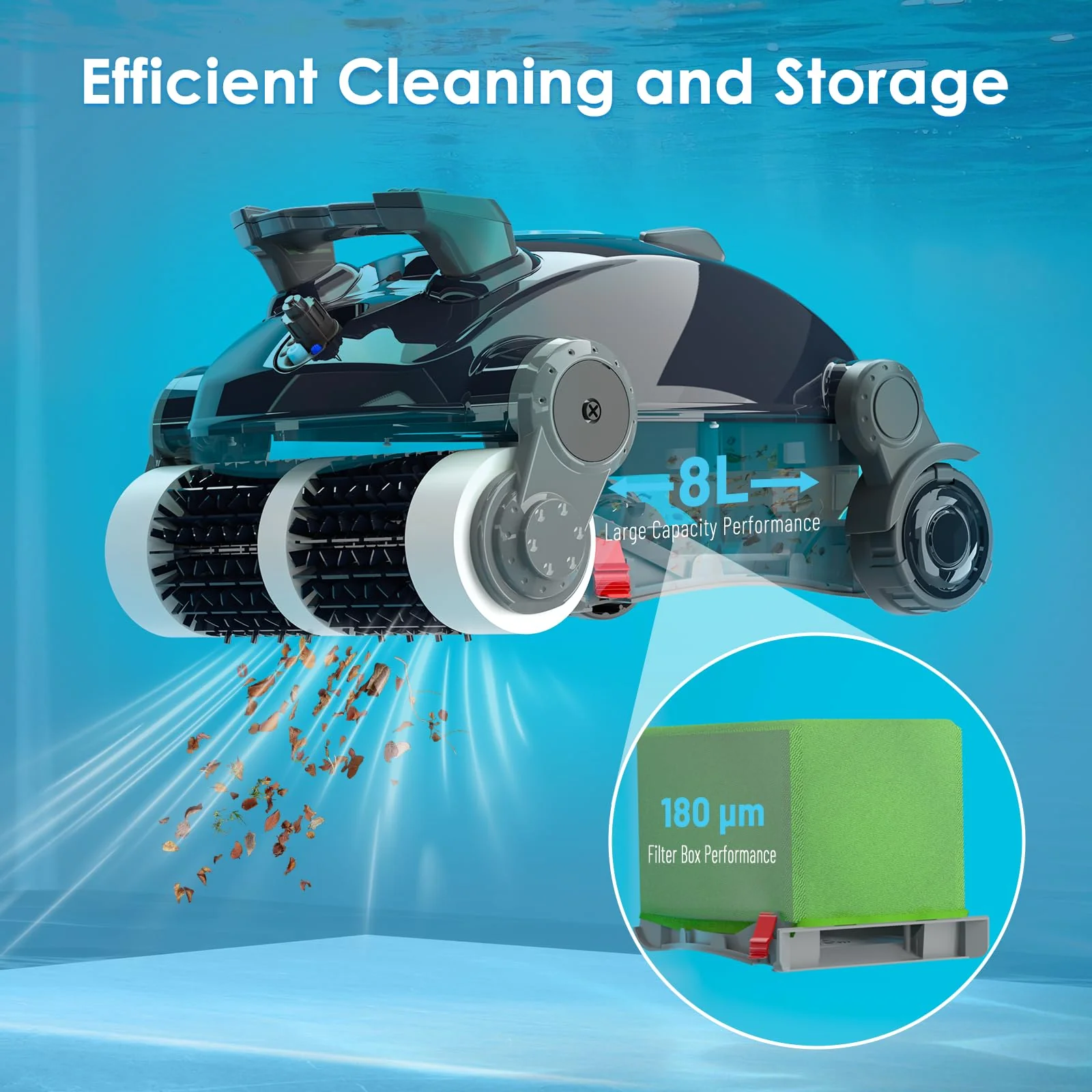 Cordless Robotic Pool Cleaner, Wall Climbing, Lightweight, Extended Battery Life, 8L Large Capacity, Advanced Dual-Motor, X1 Auto Pool Vacuum for Inground & Above Ground Pools Up to 1100 Sq.Ft, Blue - Image 5