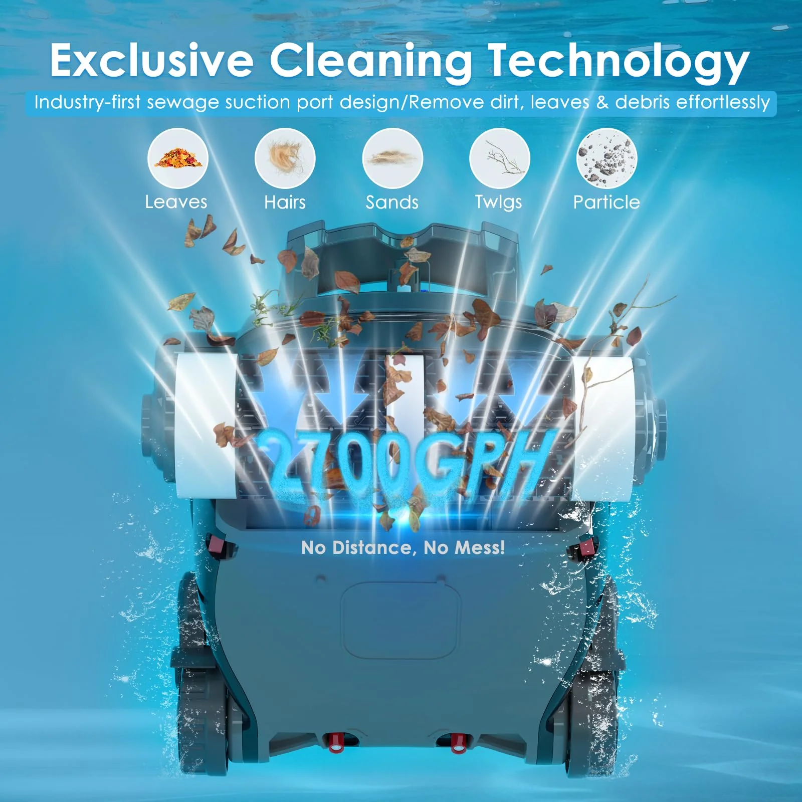 Cordless Robotic Pool Cleaner, Wall Climbing, Lightweight, Extended Battery Life, 8L Large Capacity, Advanced Dual-Motor, X1 Auto Pool Vacuum for Inground & Above Ground Pools Up to 1100 Sq.Ft, Blue - Image 6