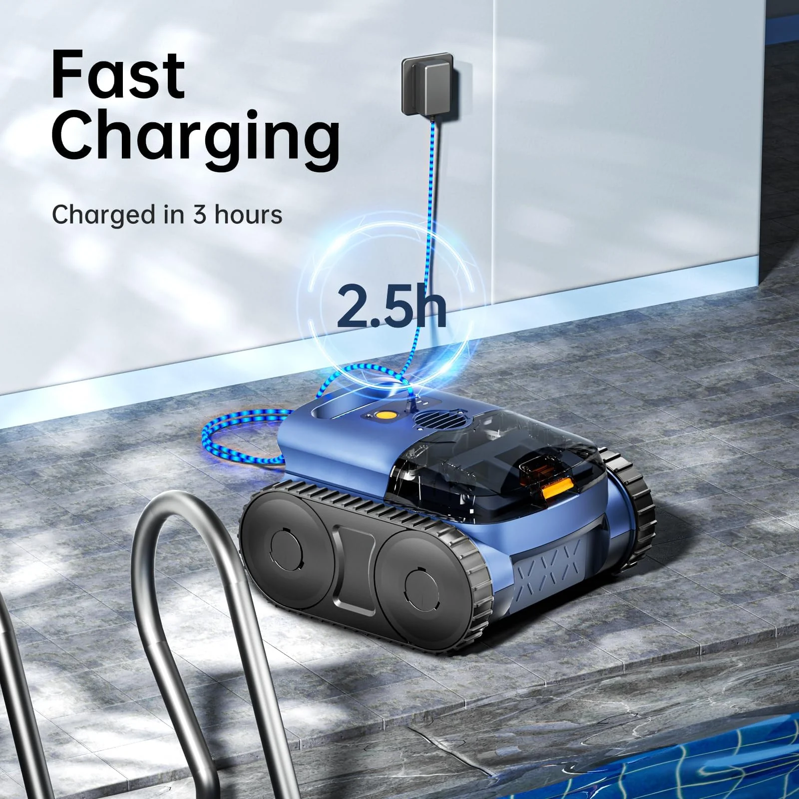 Cordless Robotic Pool Vacuum, Pool Cleaner with Track Drive & Sonar Navigation, 180W Brushless Motor, Wall & Waterline Climbing, 150-Min Runtime, for Inground Above-Ground 2150 Sq. Ft. (Dark Blue) - Image 2