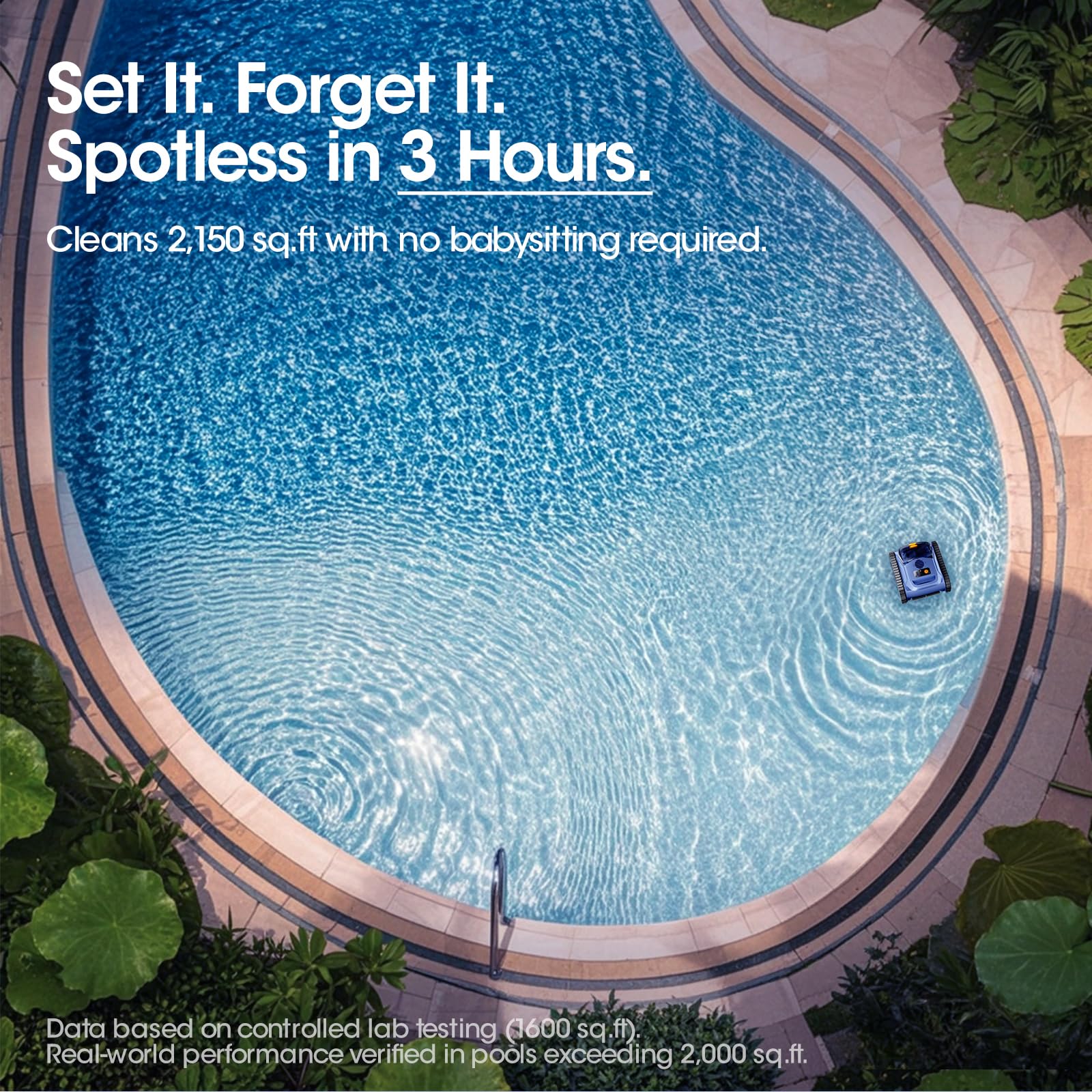 Cordless Robotic Pool Vacuum, Pool Cleaner with Track Drive & Sonar Navigation, 180W Brushless Motor, Wall & Waterline Climbing, 150-Min Runtime, for Inground Above-Ground 2150 Sq. Ft. (Navy Blue) - Image 2