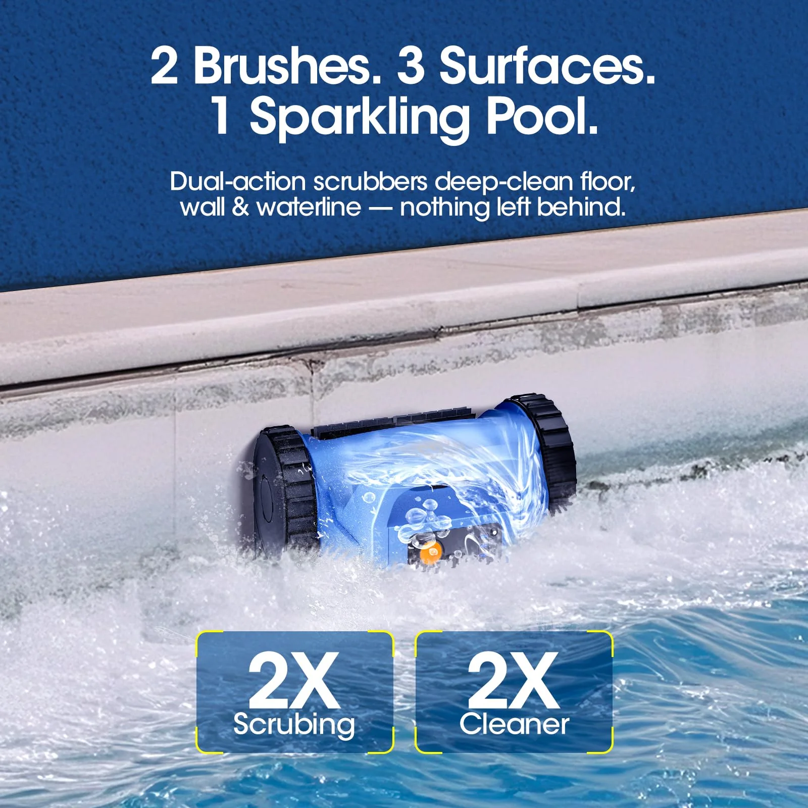 Cordless Robotic Pool Vacuum, Pool Cleaner with Track Drive & Sonar Navigation, 180W Brushless Motor, Wall & Waterline Climbing, 150-Min Runtime, for Inground Above-Ground 2150 Sq. Ft. (Navy Blue) - Image 4
