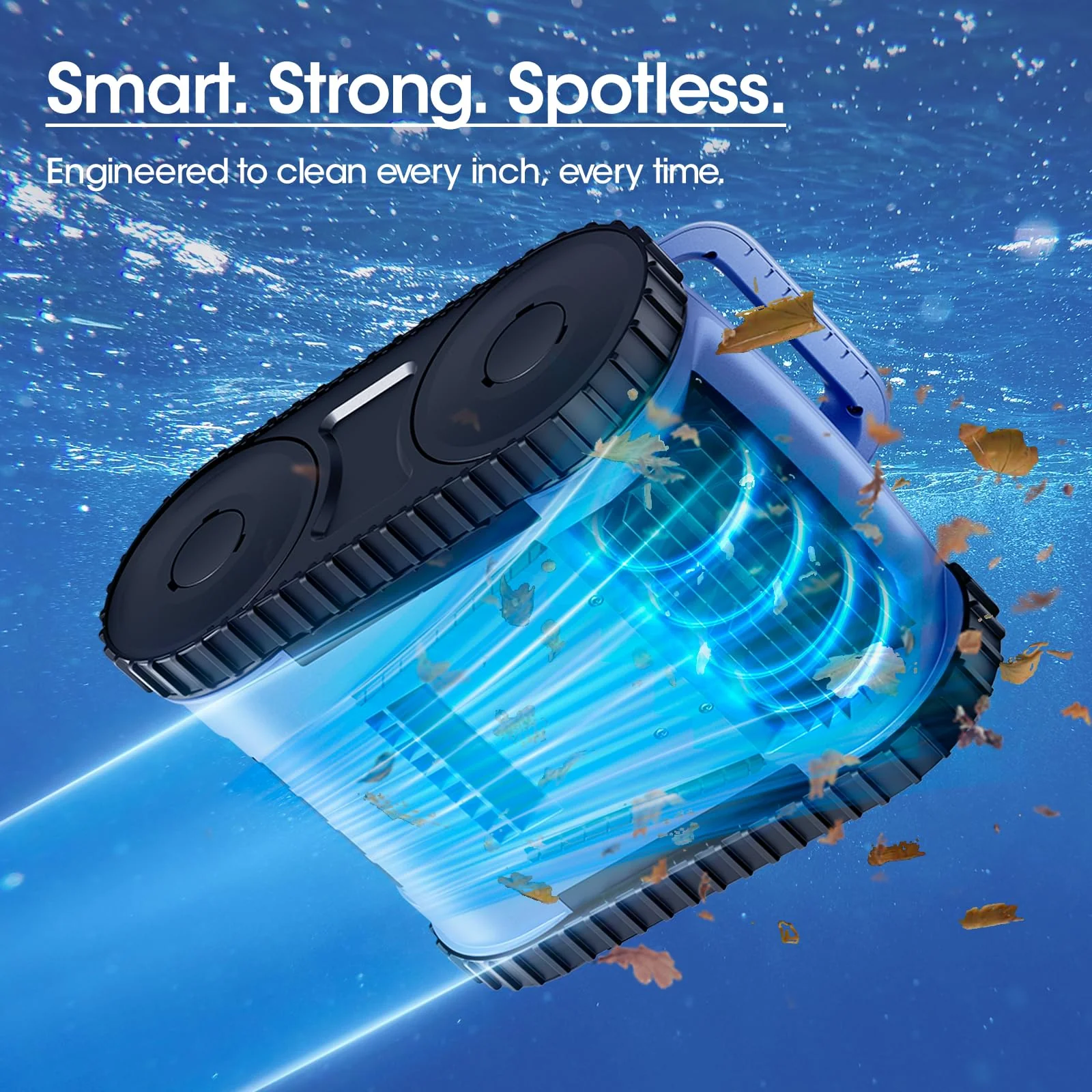 Cordless Robotic Pool Vacuum, Pool Cleaner with Track Drive & Sonar Navigation, 180W Brushless Motor, Wall & Waterline Climbing, 150-Min Runtime, for Inground Above-Ground 2150 Sq. Ft. (Navy Blue) - Image 7