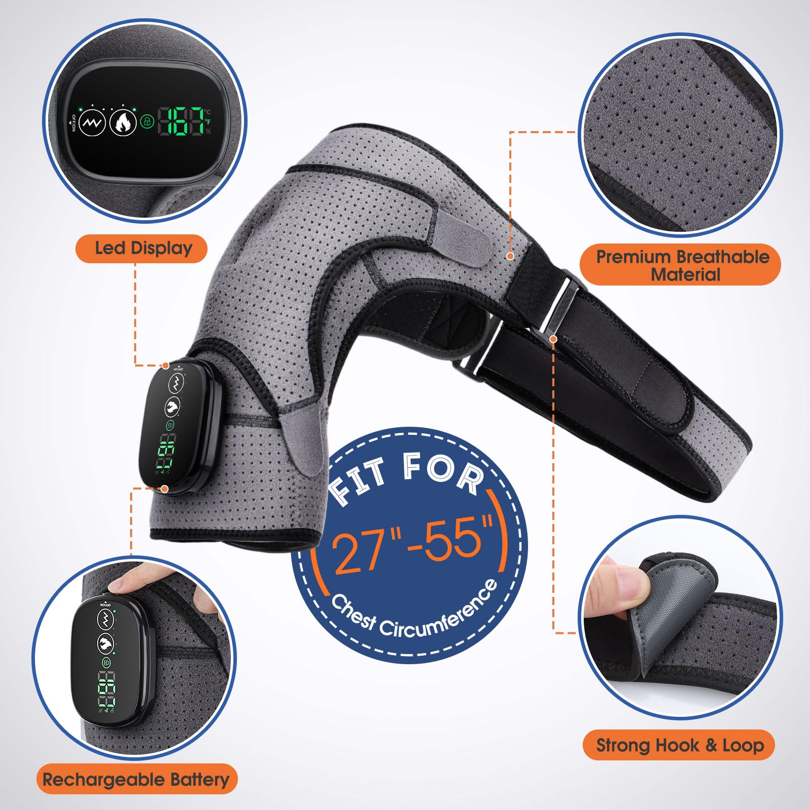 Cordless Shoulder Heating Pad, Heated Shoulder Wrap with Vibration, Shoulder Massager Heated Shoulder Brace for Women Men, FSA Approved Products - Image 5