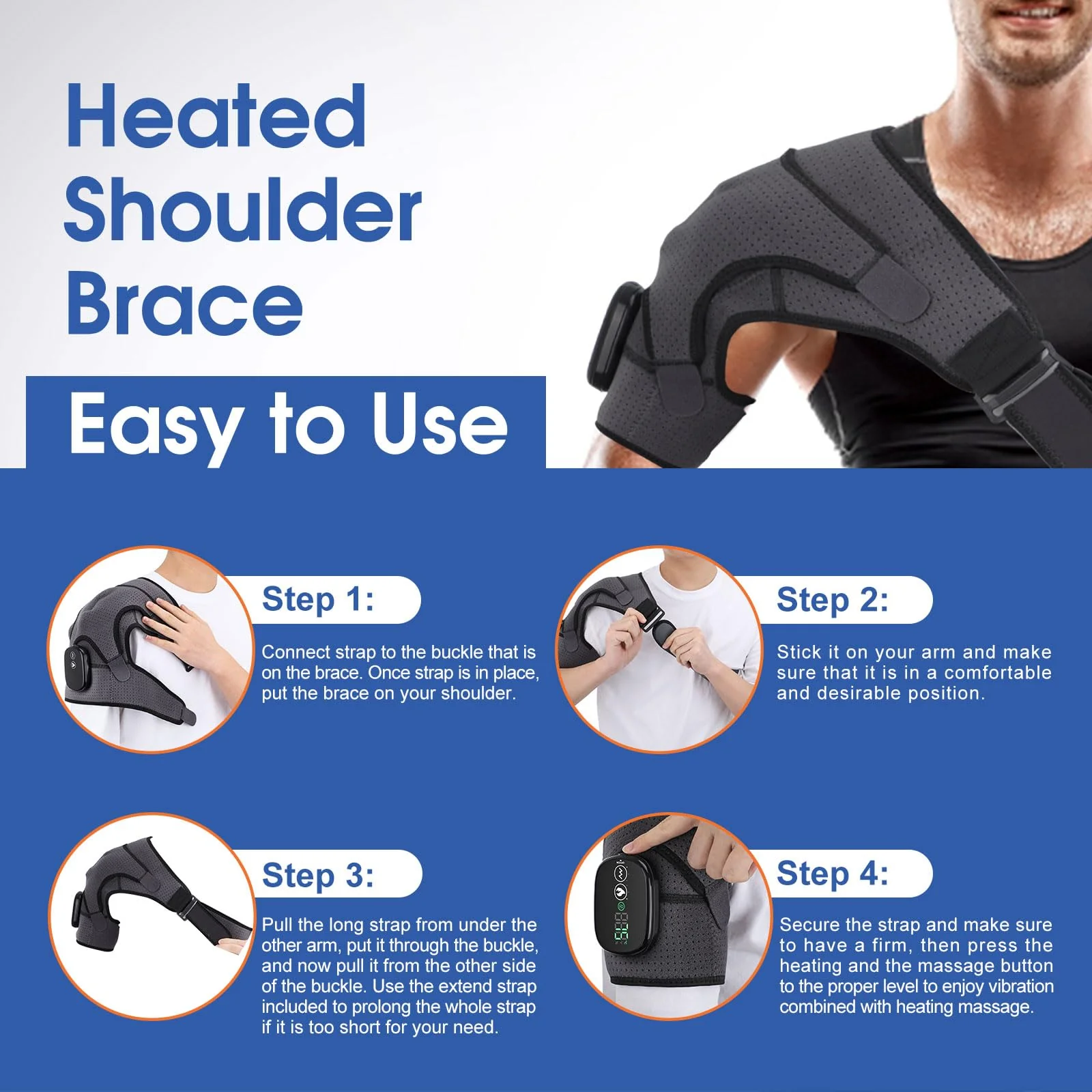 Cordless Shoulder Heating Pad, Heated Shoulder Wrap with Vibration, Shoulder Massager Heated Shoulder Brace for Women Men, FSA Approved Products - Image 7