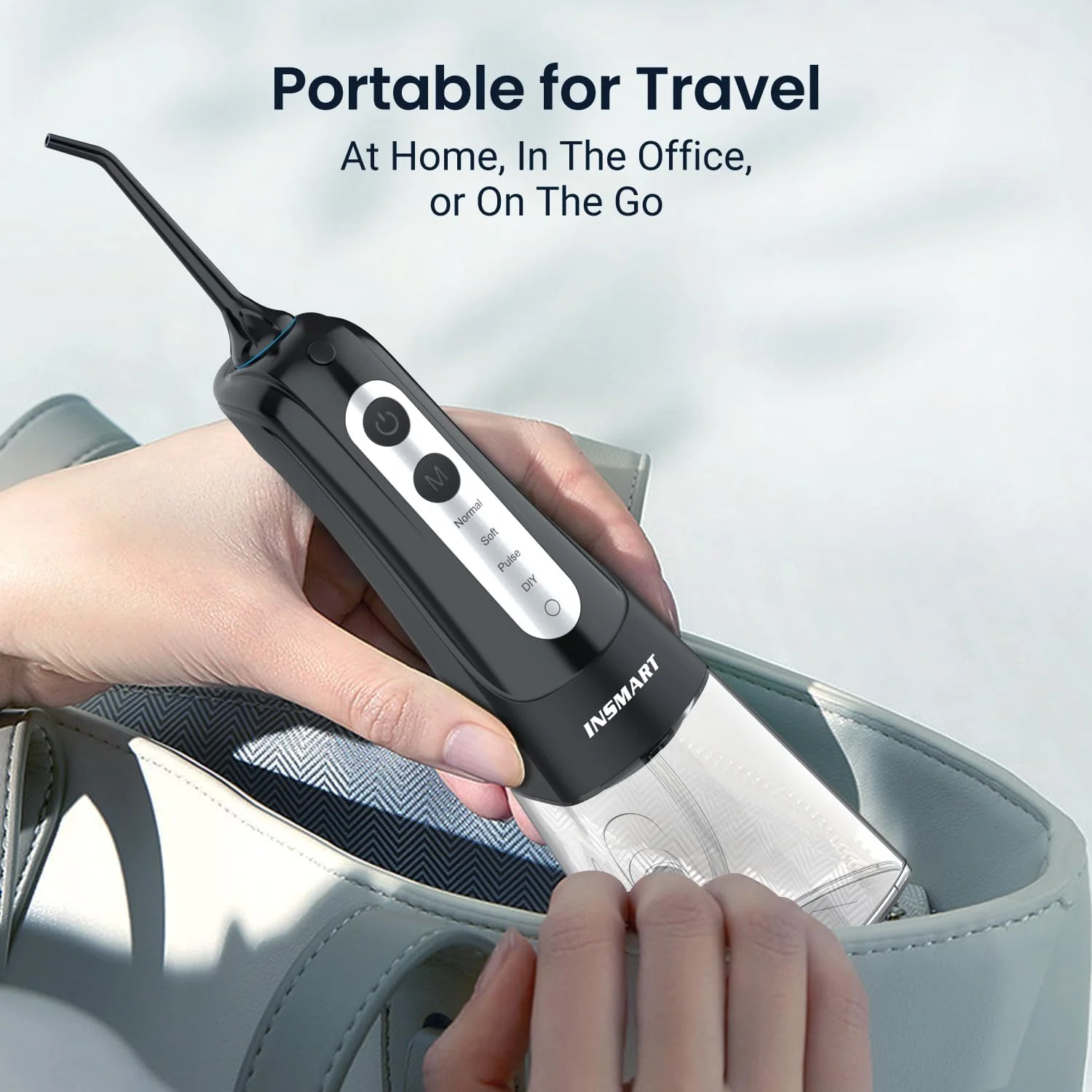 Cordless Water Dental Flosser Teeth Cleaner, INSMART Professional 300ML Tank DIY Mode Rechargeable Dental Oral Irrigator for Home and Travel, IPX7 Waterproof 6 Modes Irrigate Oral Care (Black) - Image 6