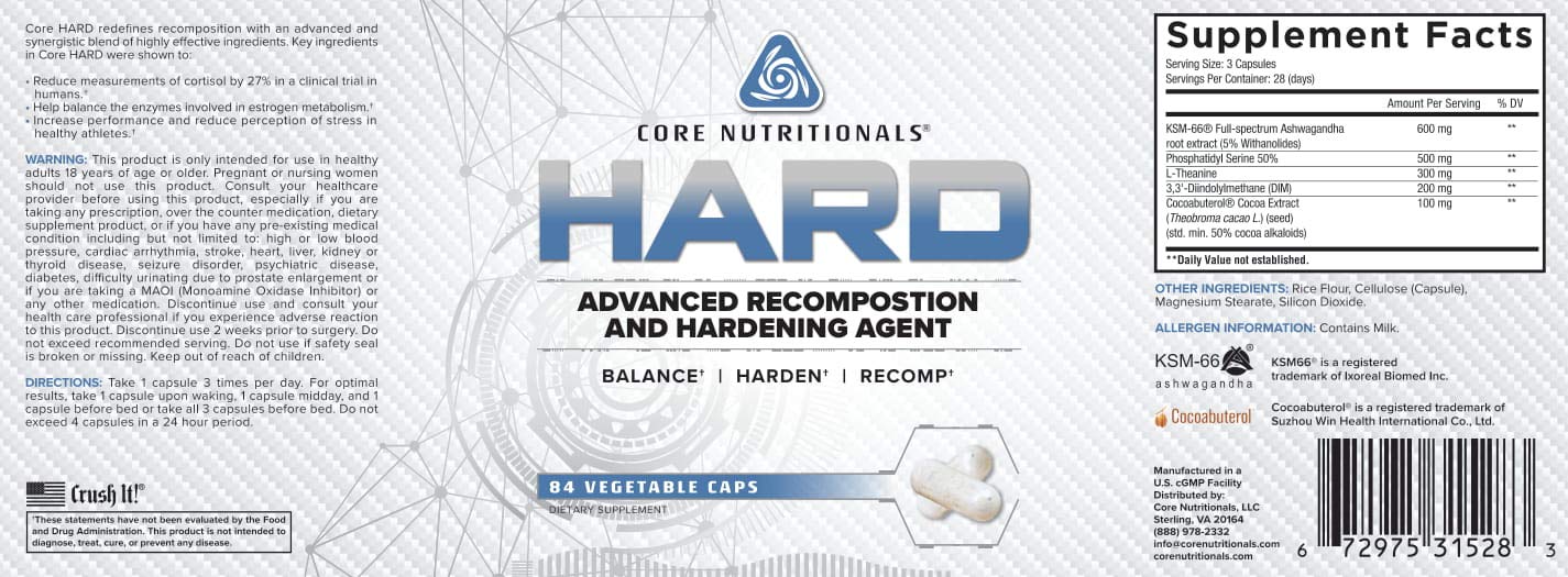 Core Nutritionals Platinum Hard Advanced Recomposition and Hardening Agent, Reduces Cortisol Levels and Regulates Healthy Estrogen Production (84 Capsules) - Image 2