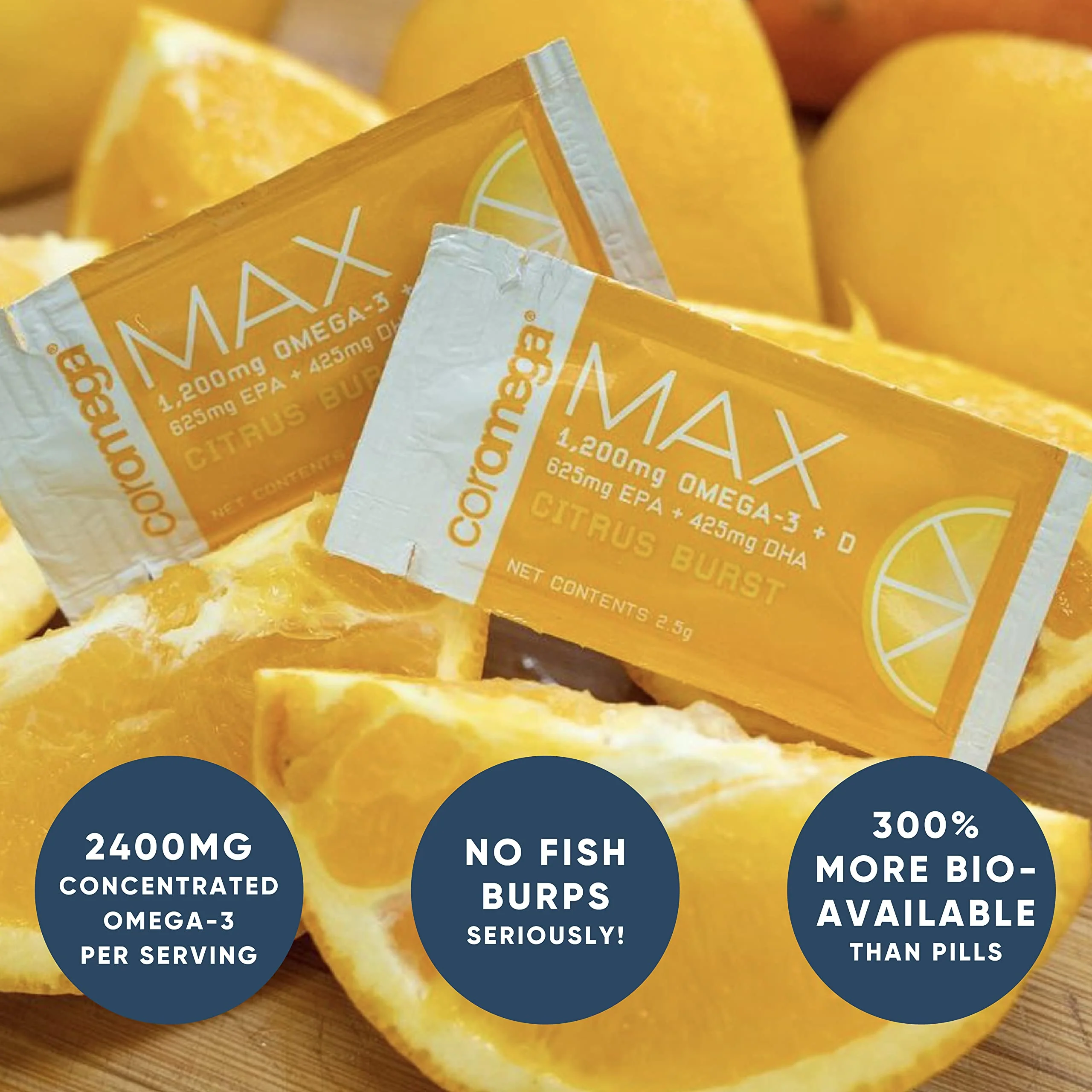 Coromega MAX 2400mg Omega-3 Fish Oil + Vitamin D Squeeze Packets, Wild-Caught, No Fishy Taste - 3X Better Absorption Than Softgels, Supports Brain & Heart Health (30 Servings,Citrus Burst) - Image 4