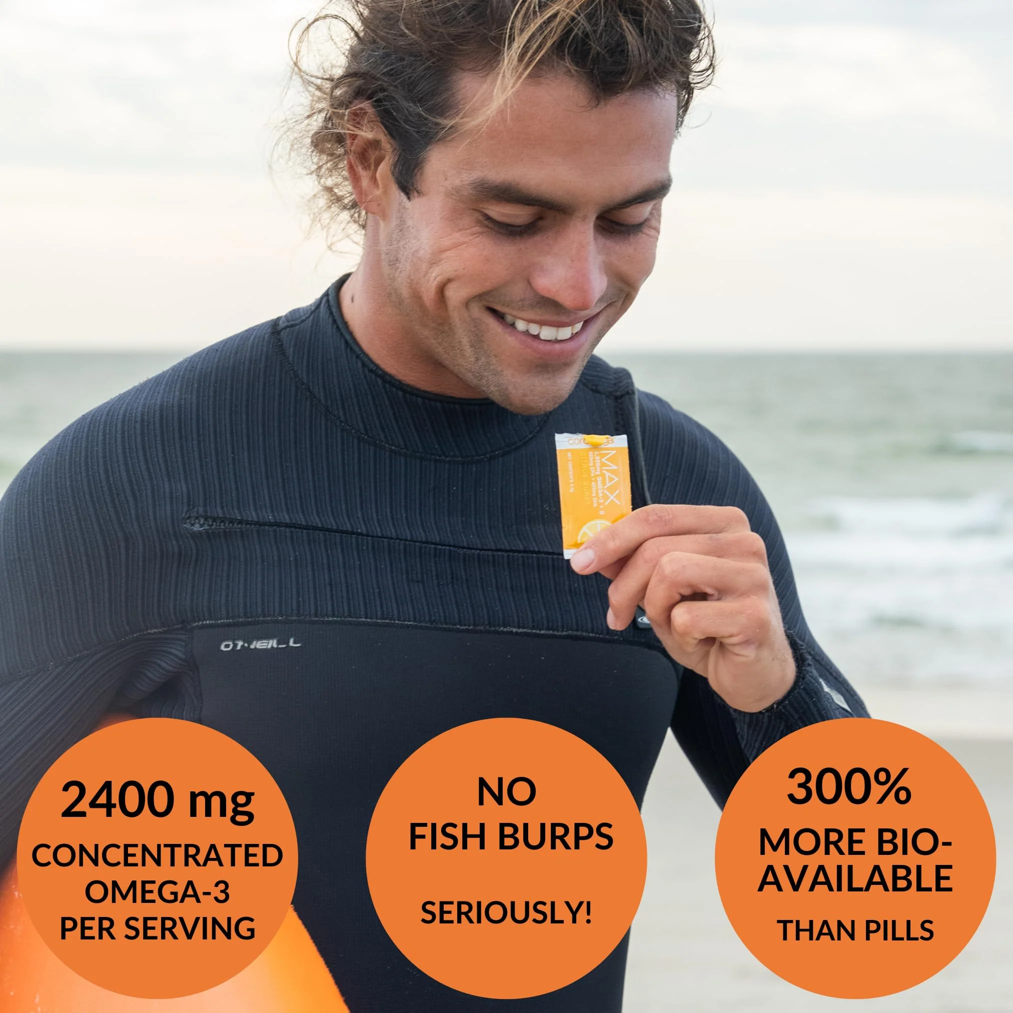 Coromega MAX 2400mg Omega-3 Fish Oil + Vitamin D Squeeze Packets, Wild-Caught, No Fishy Taste - 3X Better Absorption Than Softgels, Supports Brain & Heart Health (60 Servings, Citrus Burst) - Image 3
