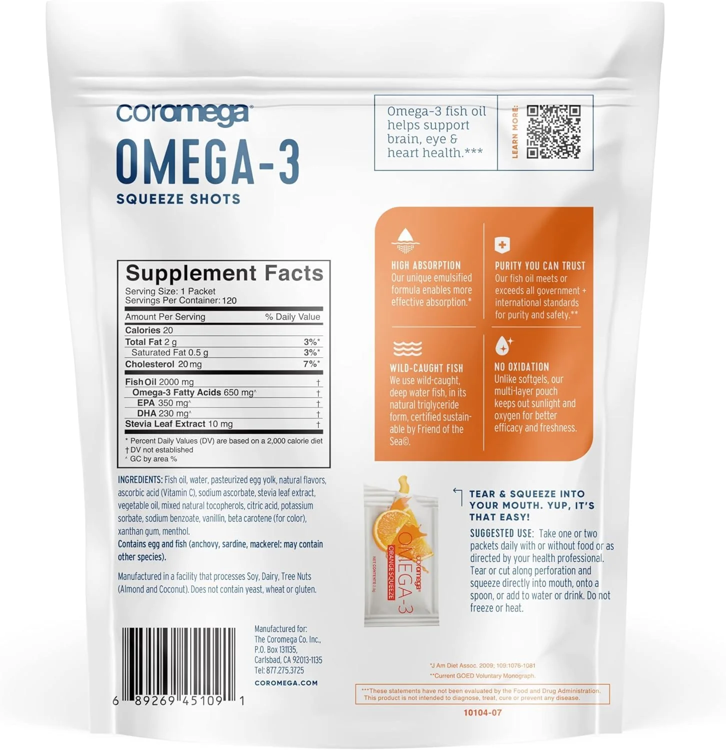 Coromega Omega 3 Fish Oil Supplement, 650mg of Omega-3s with 3X Better Absorption Than Softgels, Orange Flavor, 120 Single Serve Squeeze Packets - Image 2