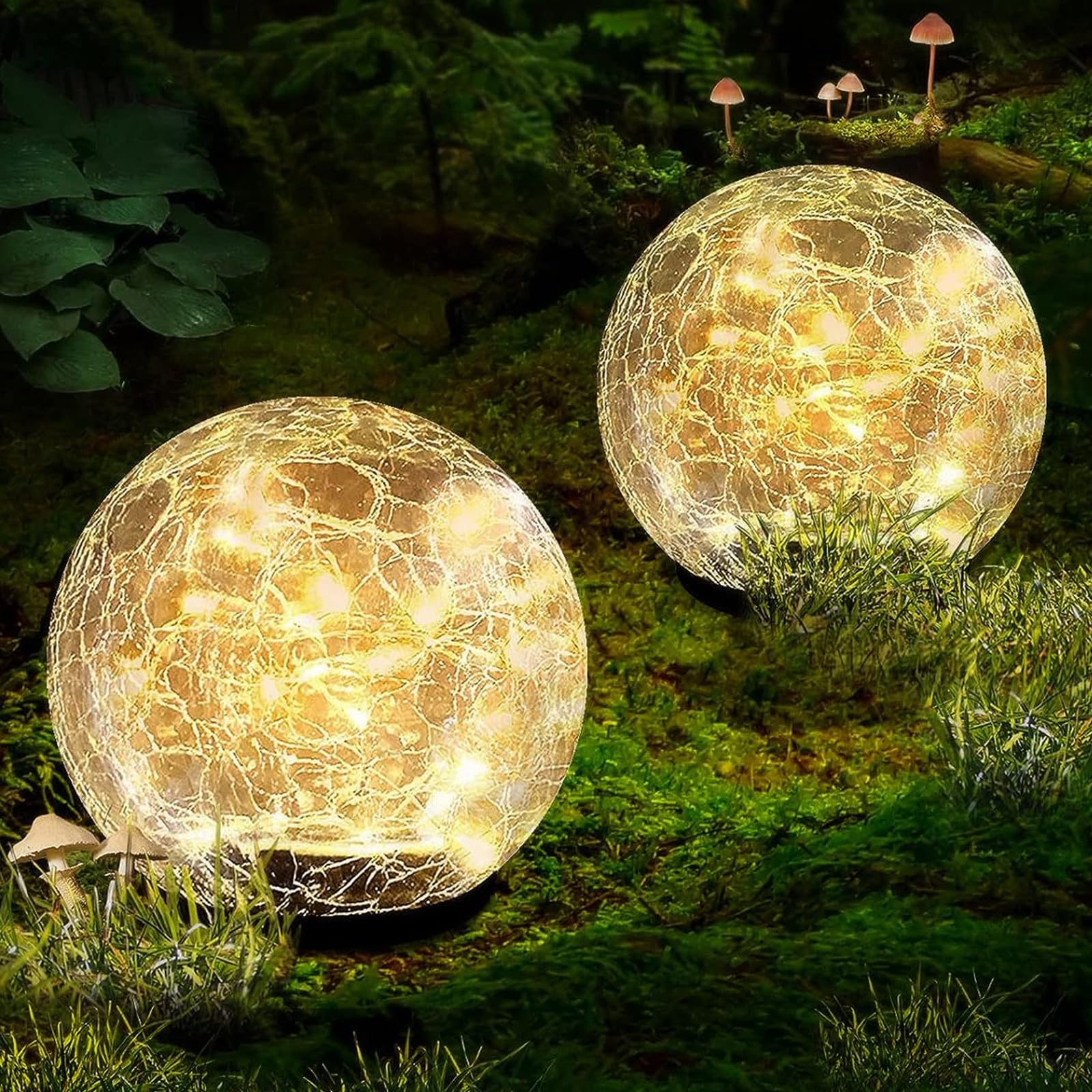 Coroor Garden Solar Ball Lights Outdoor Waterproof, 30 LED Cracked Glass Globe Solar Power Ground Lights for Path Yard Patio Lawn, Christmas Decoration Landscape Warm White(2 Pack 3.9'') - Image 2