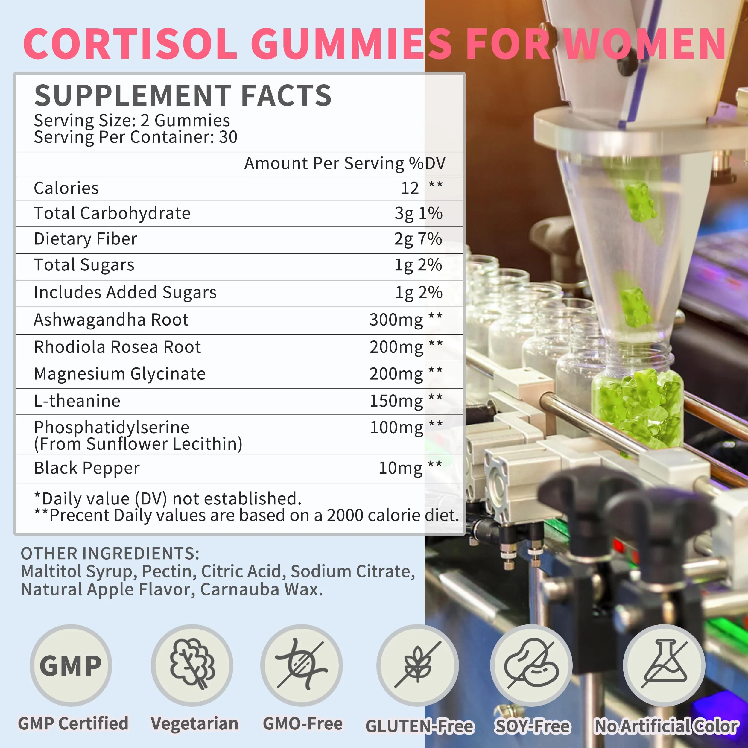 Cortisol Gummies for Women,Cortisol Manager with Ashwagandha,Magnesium,L-theanine,Phosphatidylserine,Rhodiola Rosea,Black Pepper for Mood Support,Adrenal Balance,Sleep,Vegan,Apple Flavor,60 Count - Image 7