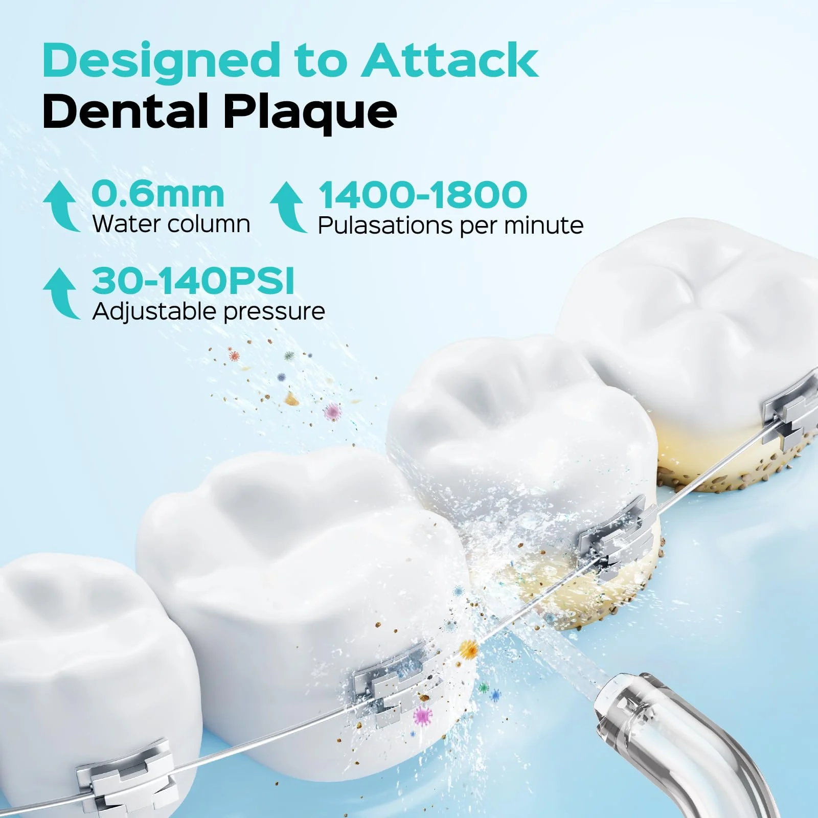 COSLUS Portable Water Flosser for Teeth: 3 Modes & 6 Pressure Settings with Jet Mode Water Dental Pick for Orthodontic, Braces, Sensitive Gums, Compact for Travel, 300ML for Multiple Users, Green C51 - Image 3