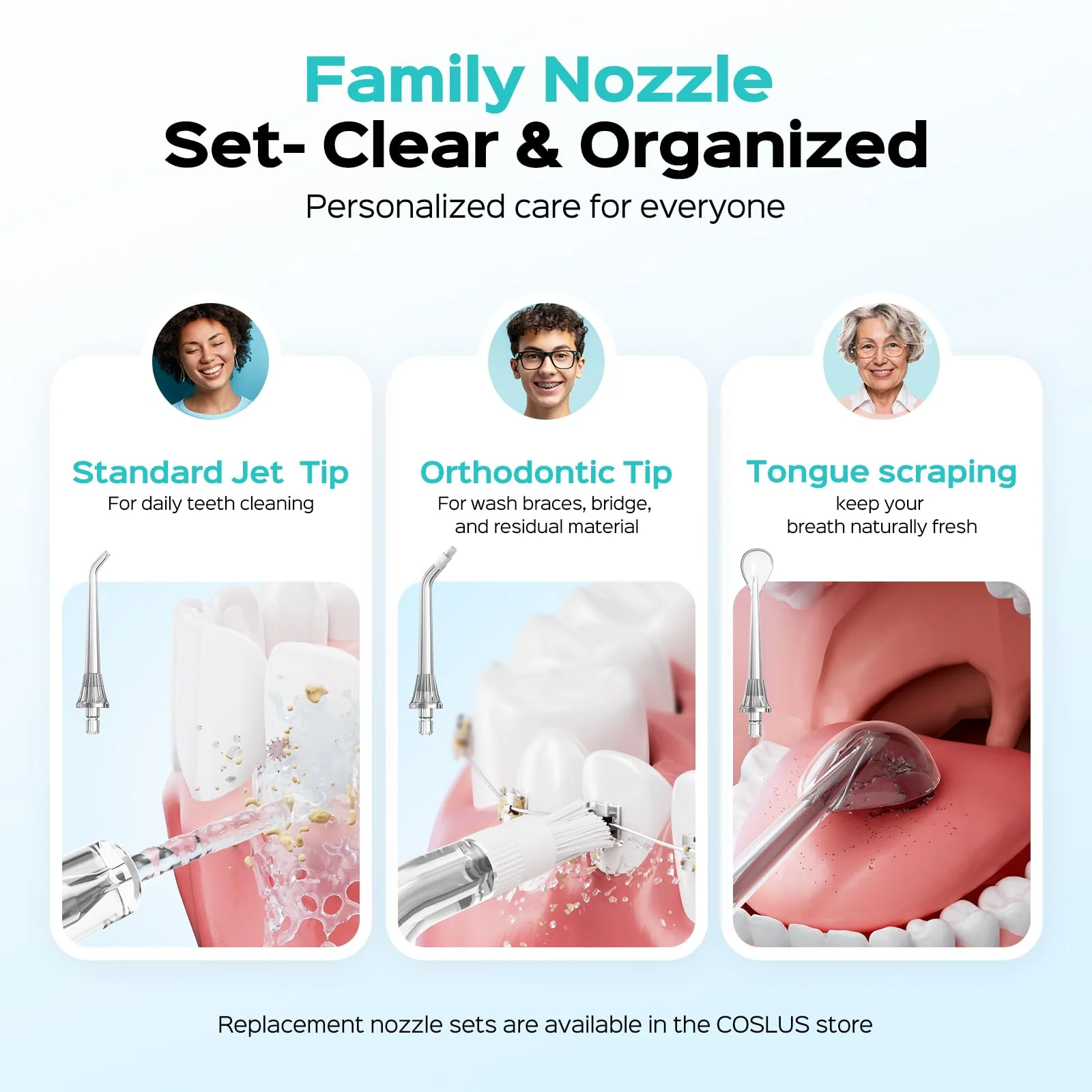 COSLUS Portable Water Flosser for Teeth: 3 Modes & 6 Pressure Settings with Jet Mode Water Dental Pick for Orthodontic, Braces, Sensitive Gums, Compact for Travel, 300ML for Multiple Users, Green C51 - Image 9