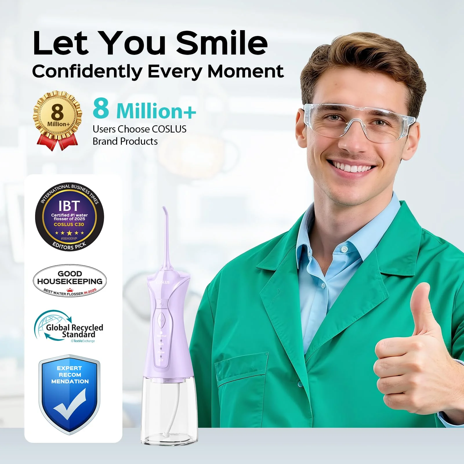 COSLUS Water Dental Flosser Pick for Teeth C30(FC5360): 4 Modes Cordless 300ML Larger Tank Portable Water Teeth Cleaner Picks IPX7 Waterproof Flossing Machine for Home Travel Purple - Image 2