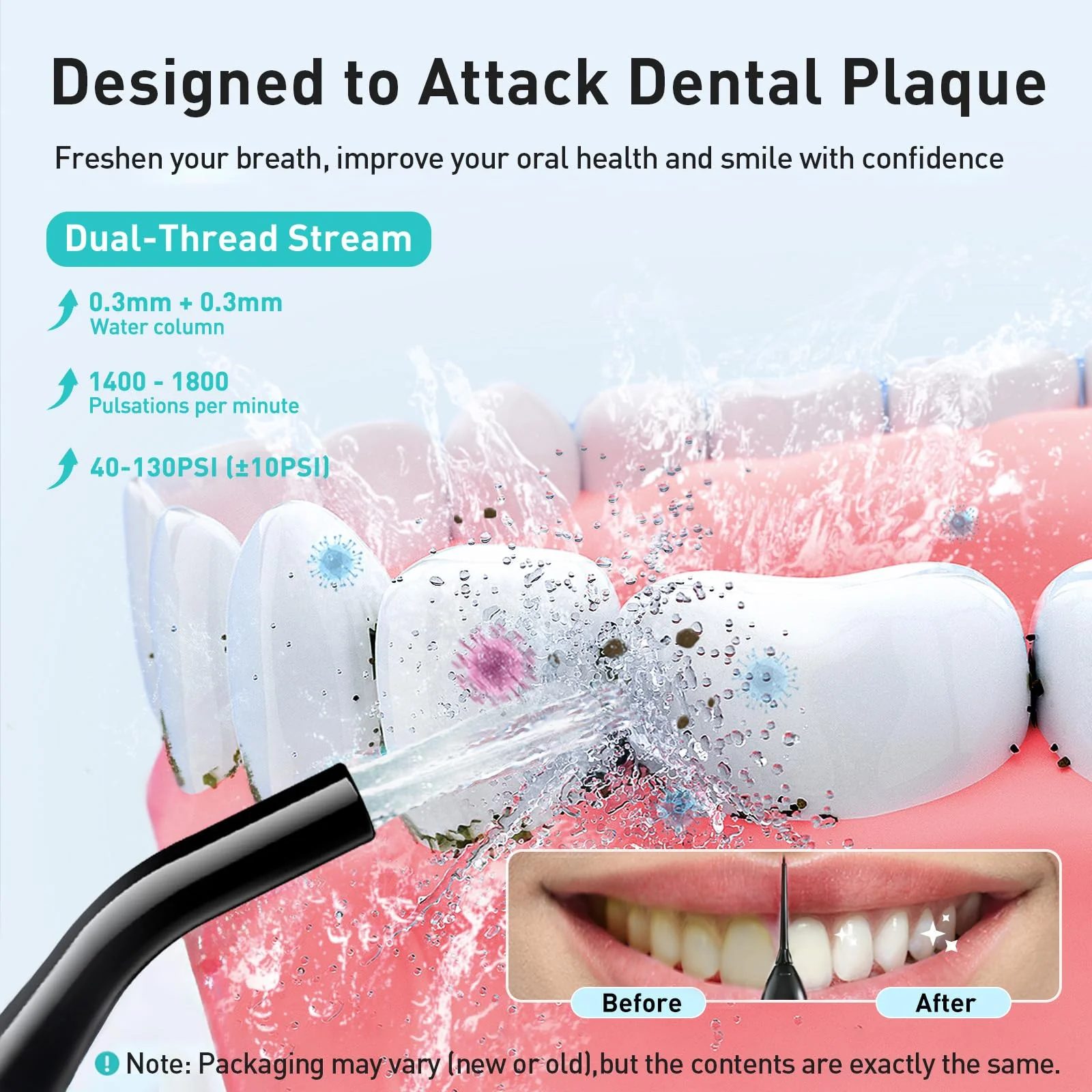 COSLUS Water Dental Flosser Teeth Pick C20: Portable Cordless Oral Irrigator 300ML Rechargeable Travel Irrigation Cleaner IPX7 Waterproof Electric Flossing Machine for Teeth Cleaning - Image 2