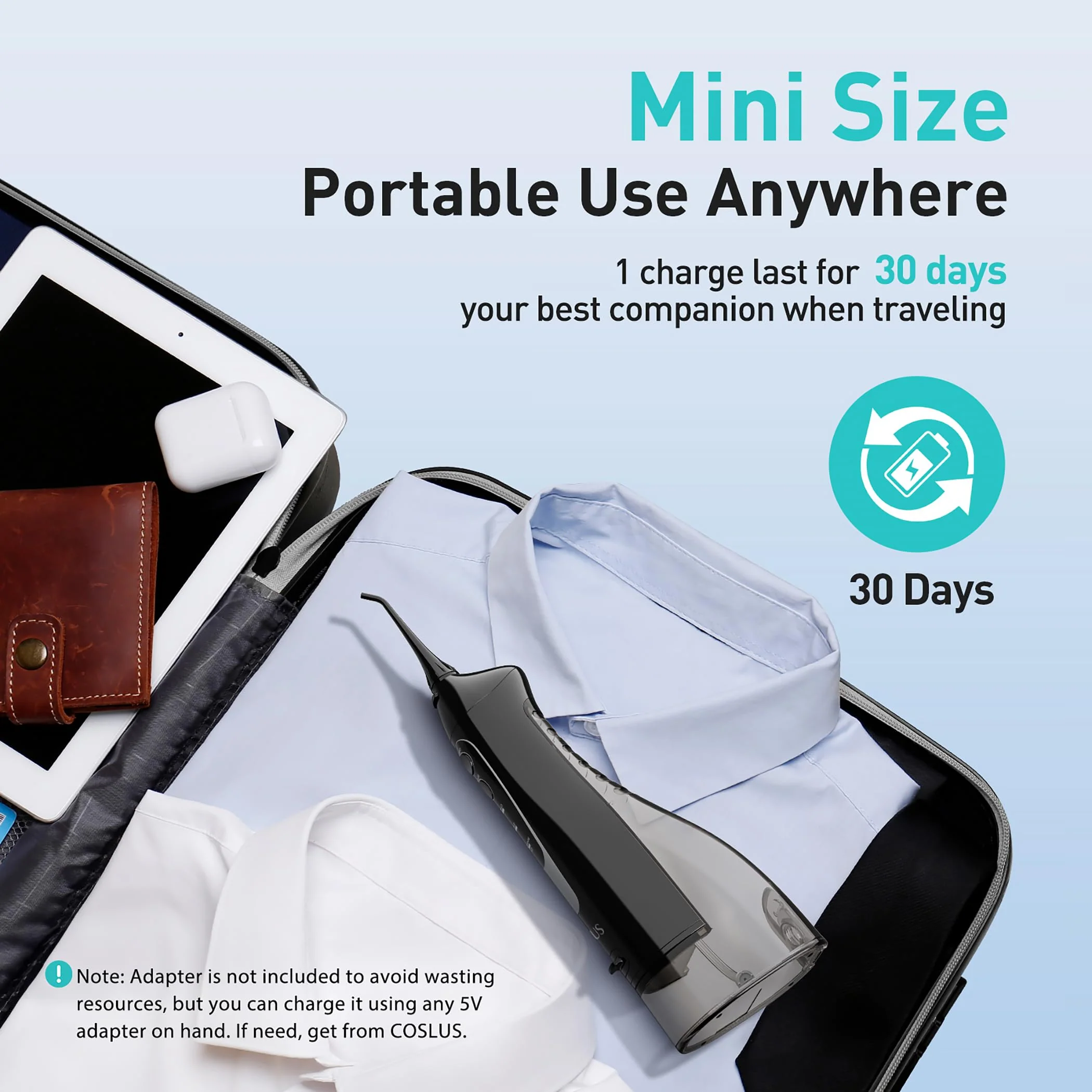 COSLUS Water Dental Flosser Teeth Pick C20: Portable Cordless Oral Irrigator 300ML Rechargeable Travel Irrigation Cleaner IPX7 Waterproof Electric Flossing Machine for Teeth Cleaning - Image 4