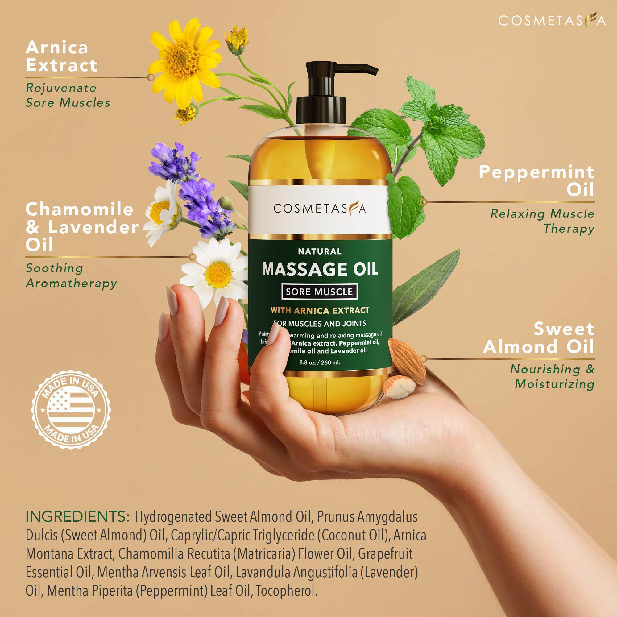 Cosmetasa Luxury Spa Treatment Gift Set - Relaxation, Nourish and Sore Muscle Massage Oil with Hot Stones, Roller Ball and Thumb Saver Massage Tools - Image 2
