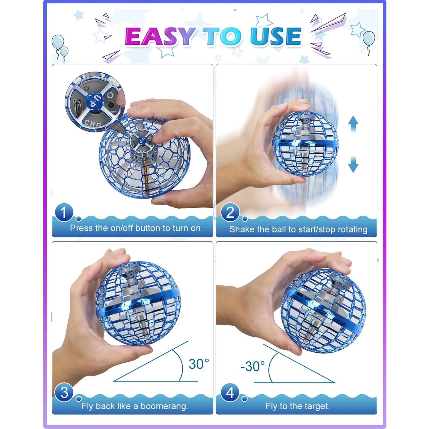 Cosmic Fly Ball 2025 Flying Orb Ball with Lights,UFO Hand Operated Mini Drone for Kid,Galactic Fidget Spinner Boomerang Hover Balls,Christmas Birthday Gifts Toy for 6 7 8 9 10+ Year Old Boy Girl Teens - Image 9