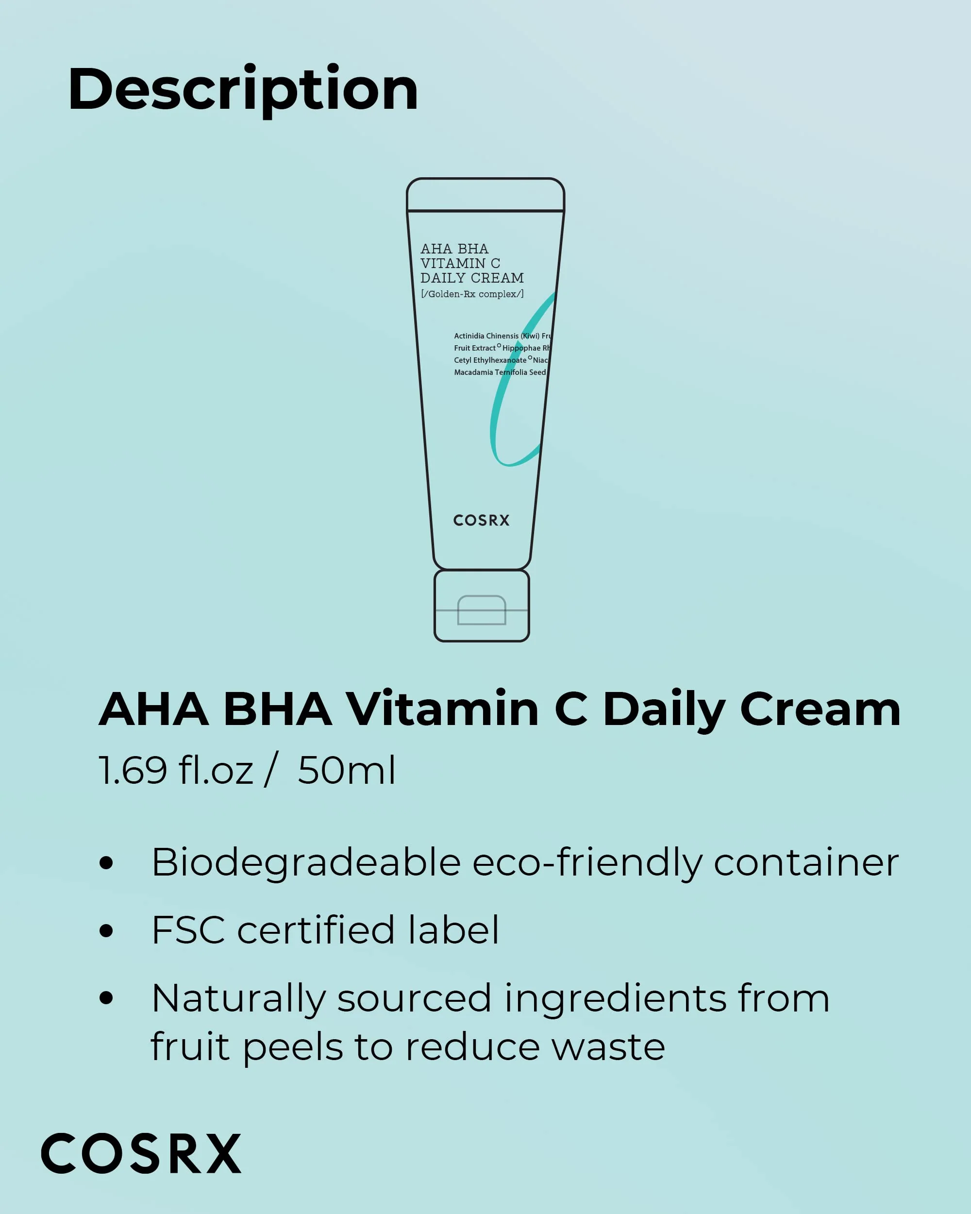 COSRX AHA BHA VITAMIN C Daily Cream 1.69 fl. oz 50 ml, Face Cream, Anti Aging, Plumping Skin, Natural, Fruit, Korean Skin Care - Image 2