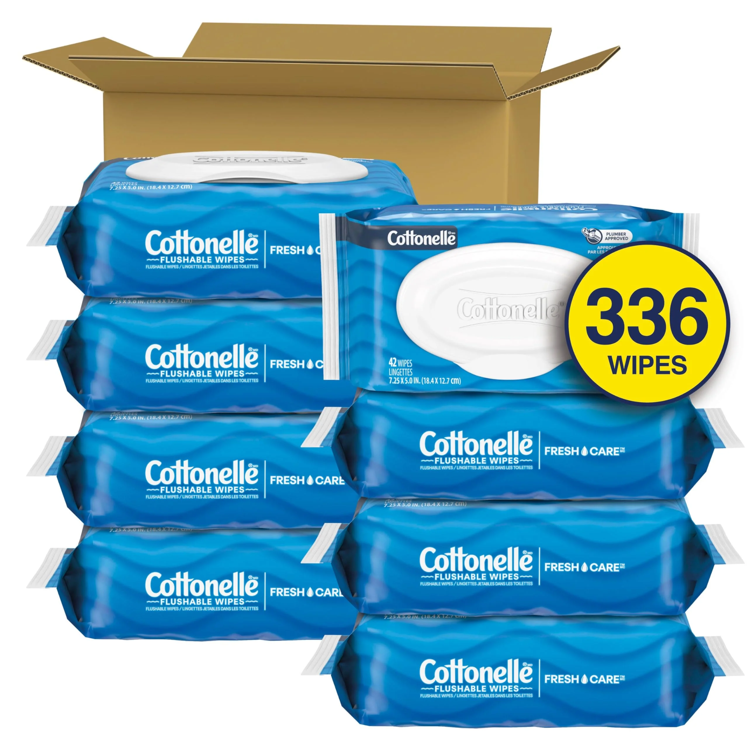Cottonelle Fresh Feel Flushable Wet Wipes, Adult Wet Wipes, 8 Flip-Top Packs, 42 Wipes Per Pack (336 Total Wipes), Packaging May Vary - Image 10