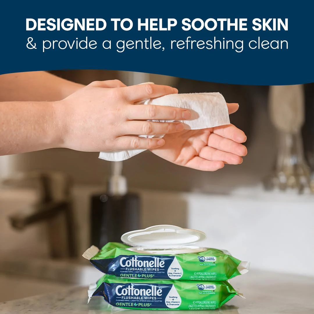 Cottonelle GentlePlus Flushable Wet Wipes with Aloe & Vitamin E, 2 Refill Packs, 168 Wipes Per Pack (336 Total), Packaging May Vary - Image 4