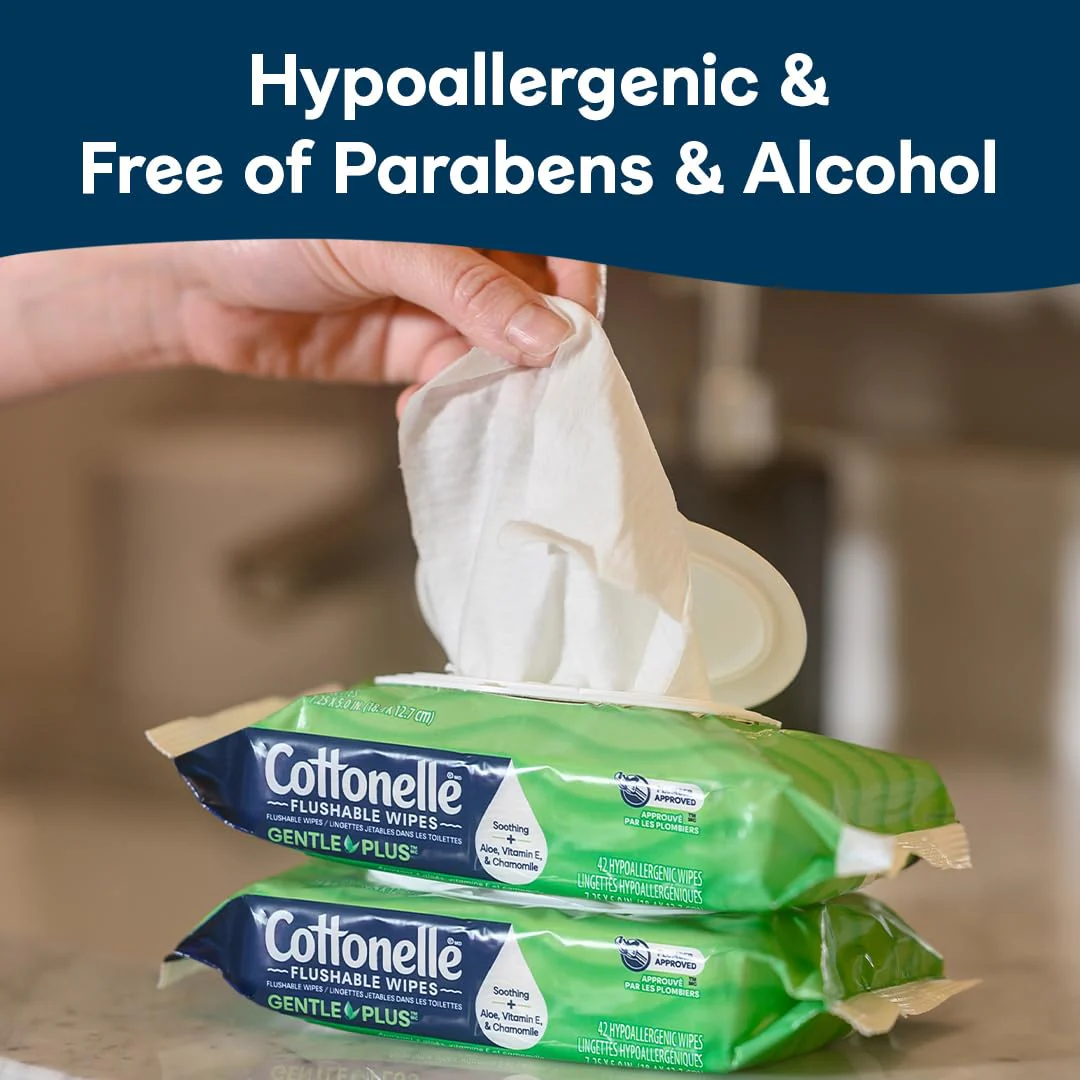 Cottonelle GentlePlus Flushable Wet Wipes with Aloe & Vitamin E, 8 Flip-Top Packs, 42 Wipes Per Pack (336 Total Wipes), Packaging May Vary - Image 3
