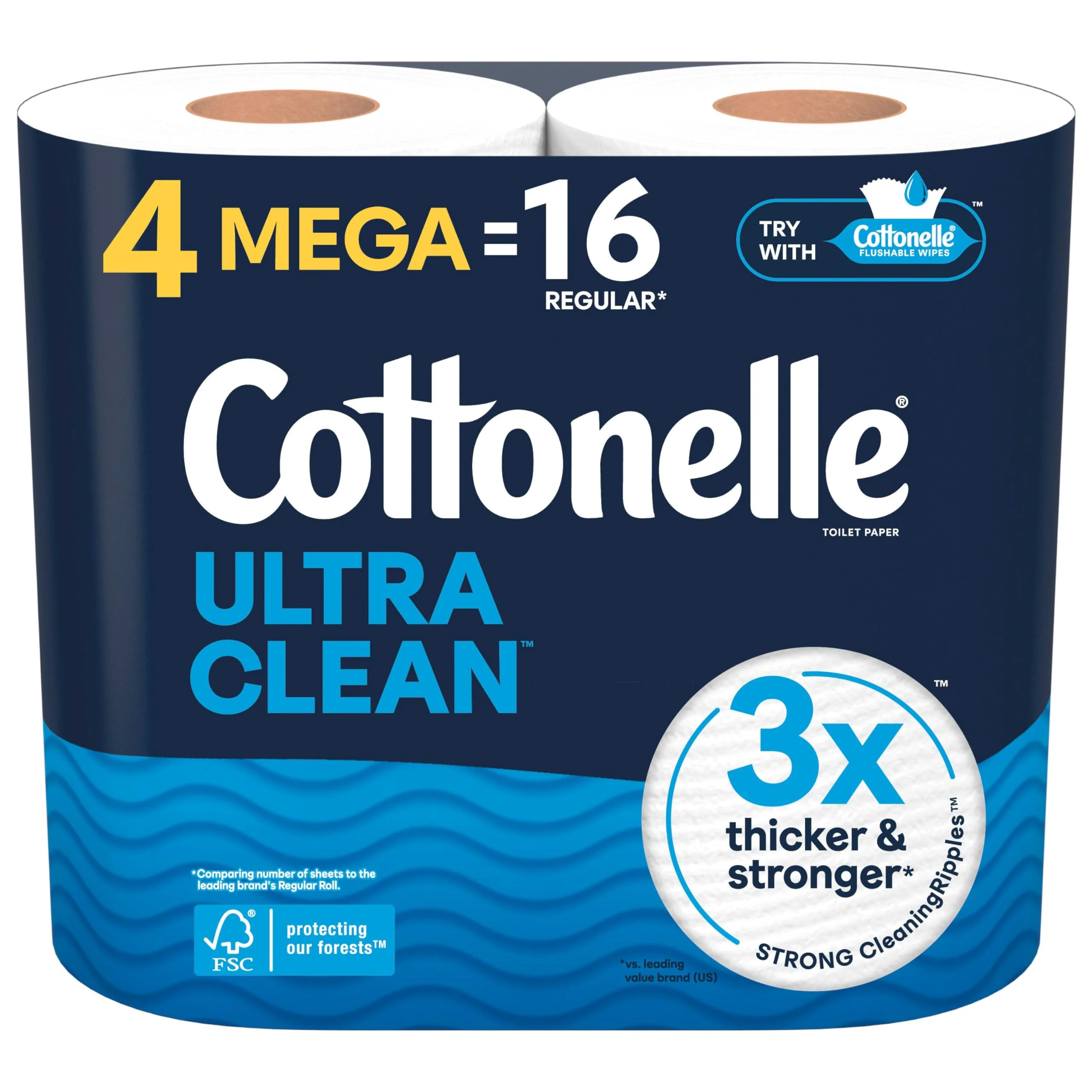 Cottonelle Ultra Clean Toilet Paper, 1-Ply, Strong Tissue, 36 Mega Rolls (312 Sheets per Roll), Packaging May Vary