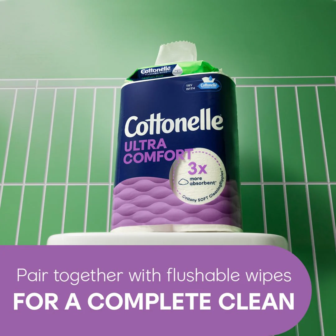 Cottonelle Ultra Comfort Toilet Paper with Cushiony CleaningRipples Texture, Strong Bath Tissue, 24 Family Mega Rolls = 108 Regular Rolls (4 Packs of 6) - Image 7