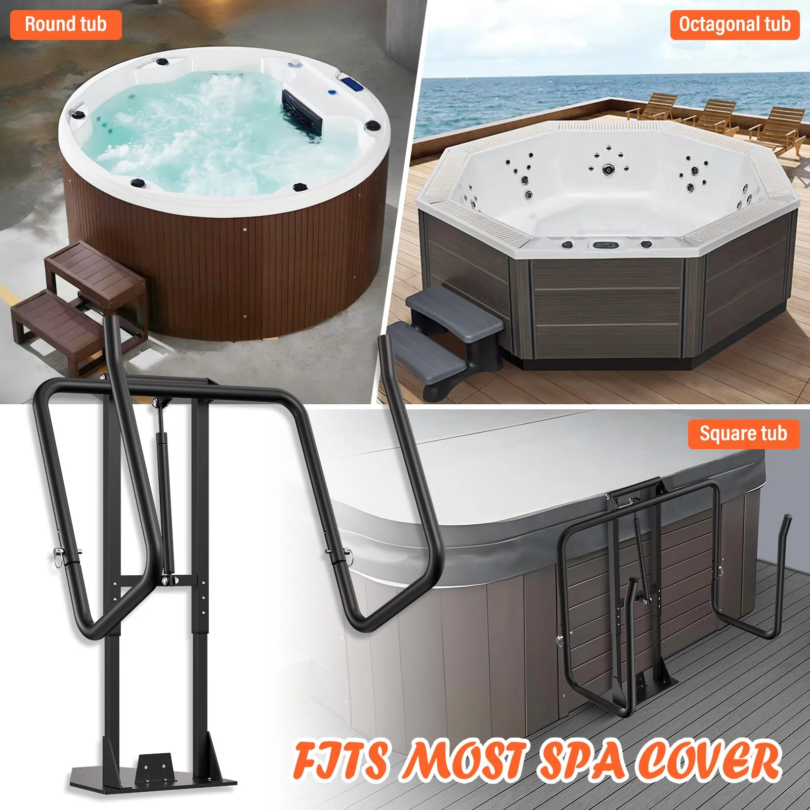 Cover Lifter,Hot Tub Cover Lifter Undermount,Spa Cover Lift,Heavy Duty Hot Tub Cover Lifter Hydraulic Removal System Adjustable U-Arms Reinforced Brackets,Undermount Design Works with All Spa Shapes - Image 2